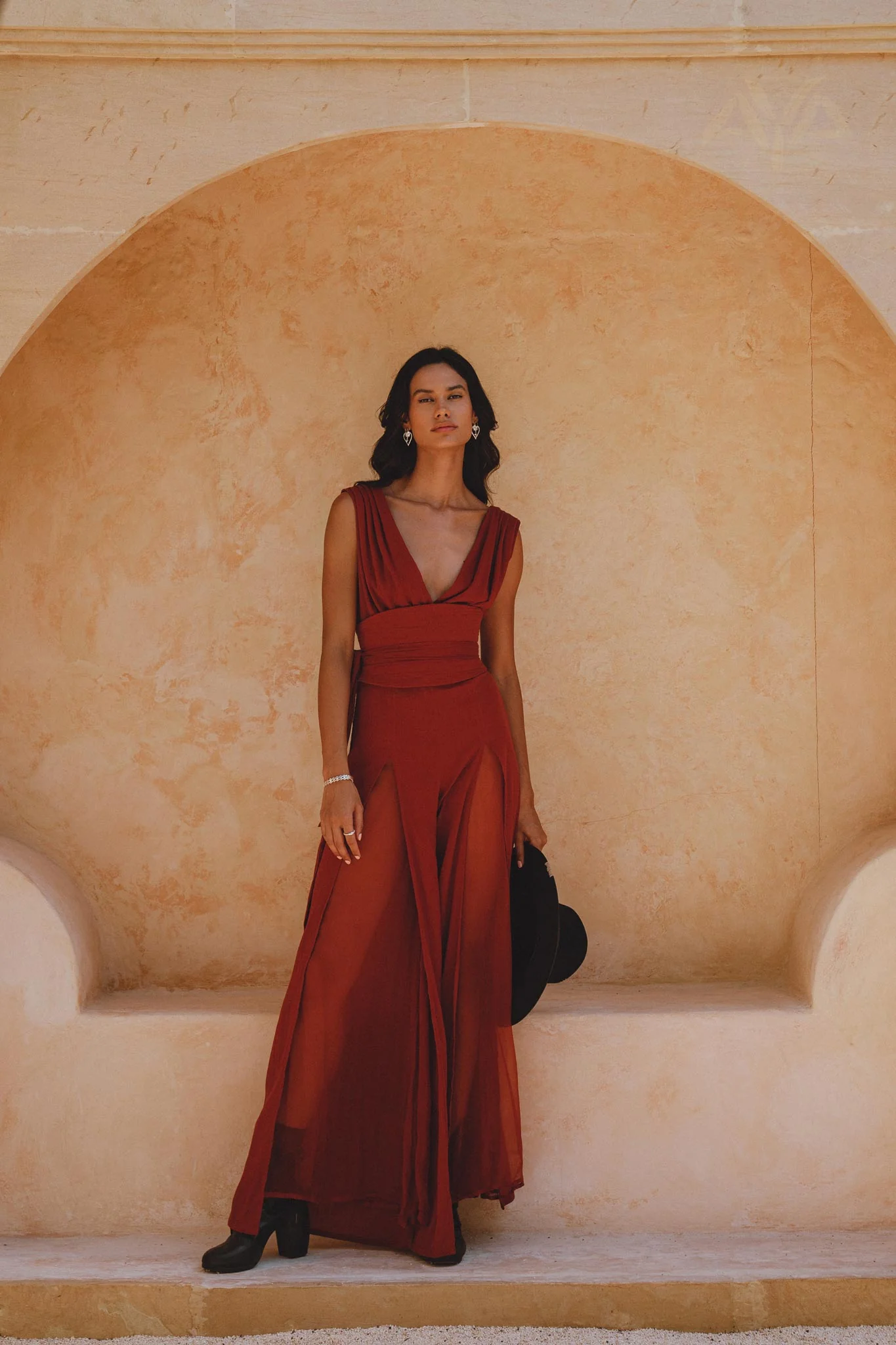 Elegant Organic Cotton & Silk Wide-Leg Jumpsuit - Red Rose - Image 9