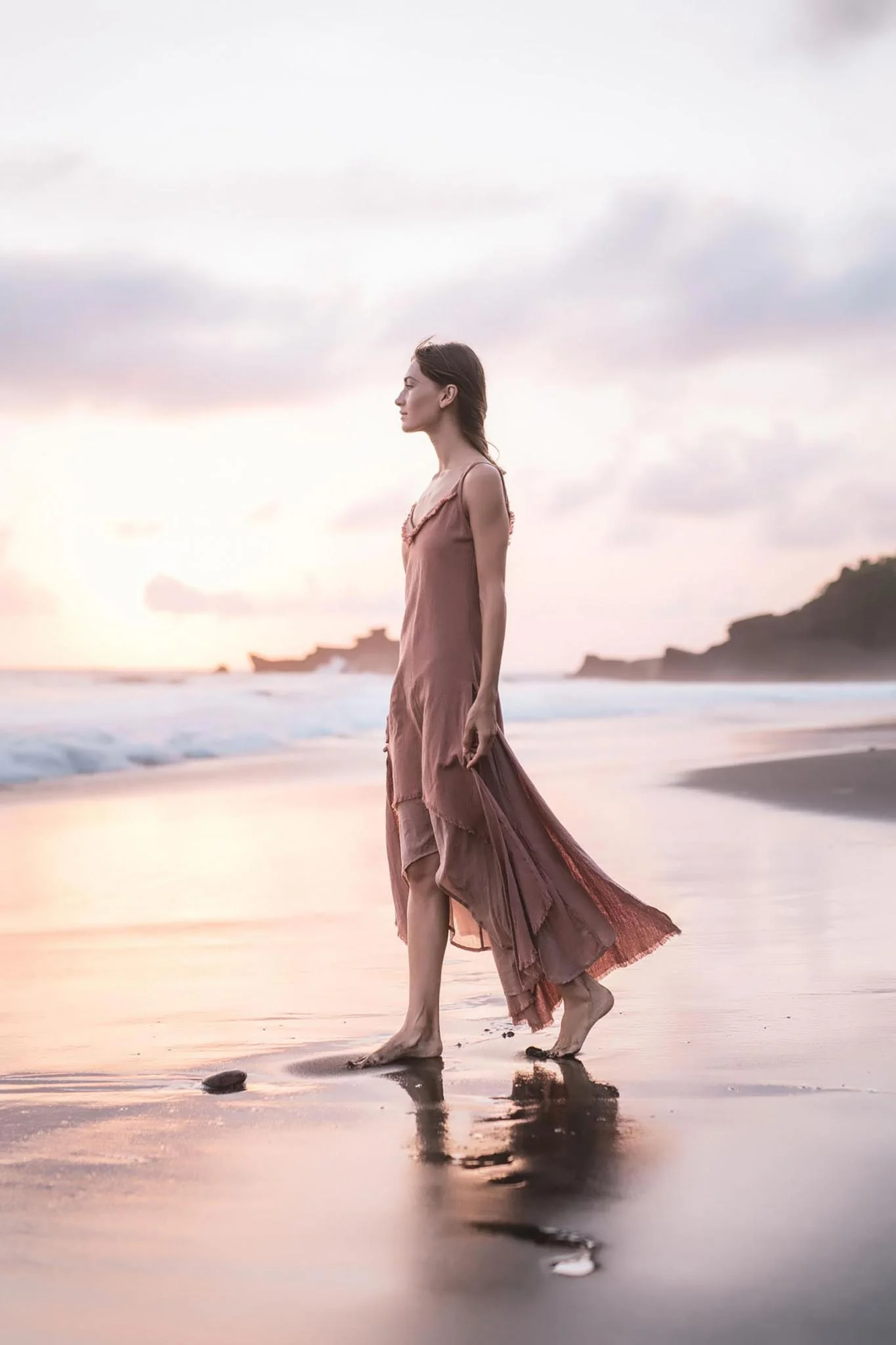 Rose Bridesmaid Dress • Midi Pink Casual Dress - Image 5