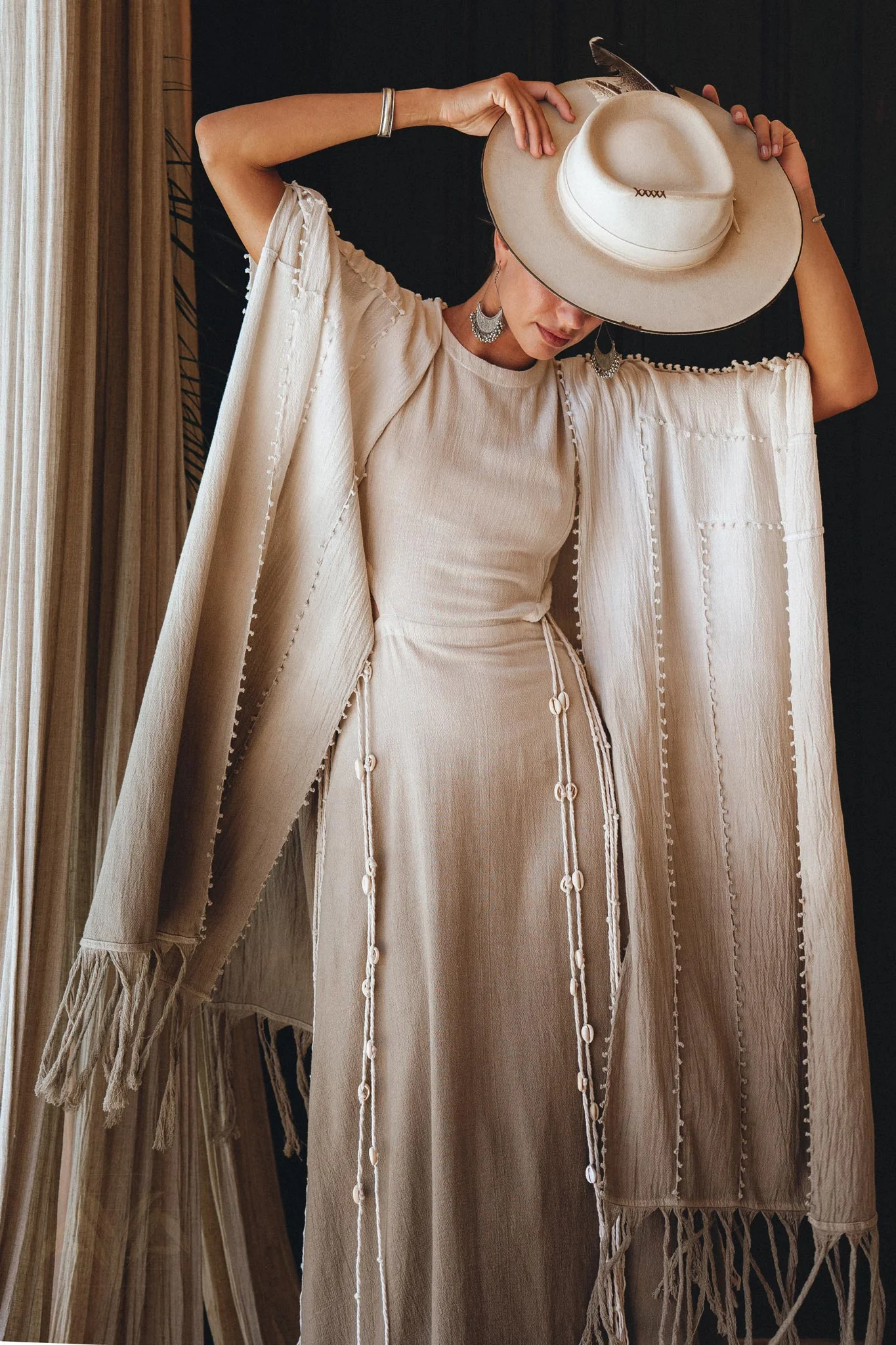 Ombre Sage Green Shawl • Organic Shawl with Handmade Tassels - Image 2