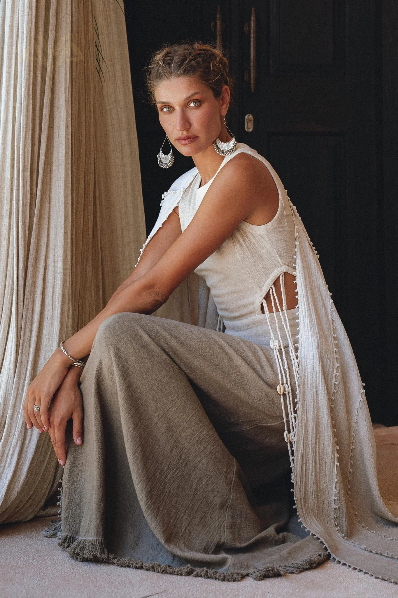 Ombre Sage Green Shawl • Organic Shawl with Handmade Tassels - Image 9