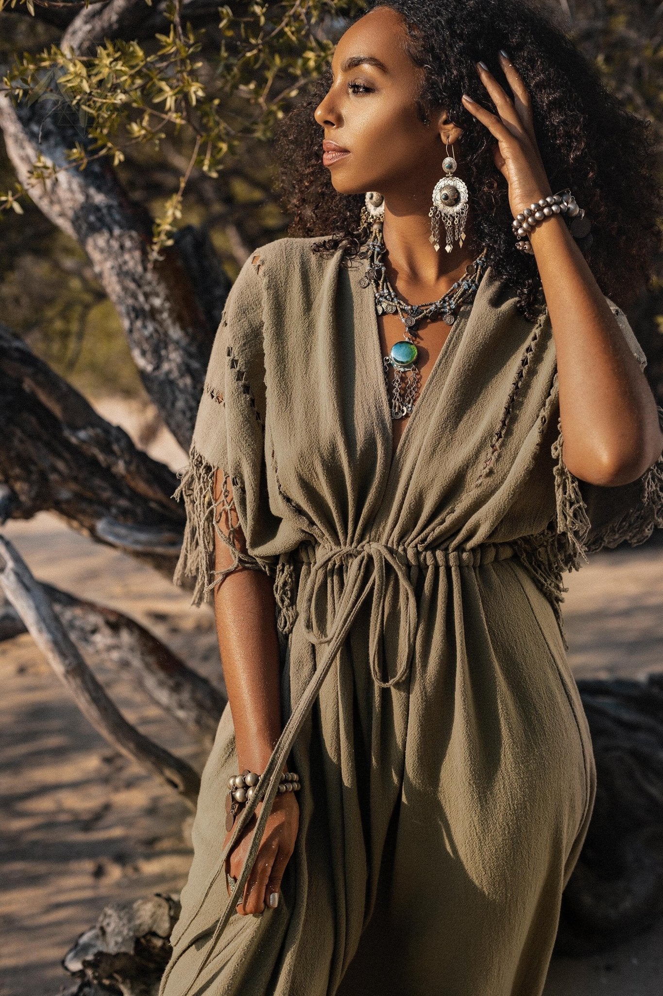 Sage Green Boho Dress • Plus Size Dress for Women • Kaftan Maxi Dress - Image 10