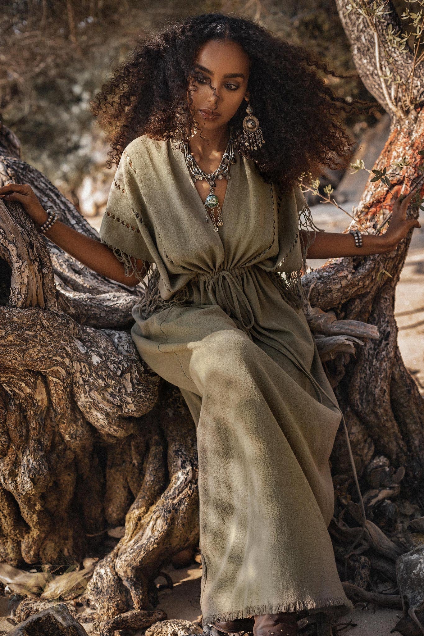Sage Green Boho Dress • Plus Size Dress for Women • Kaftan Maxi Dress - Image 6