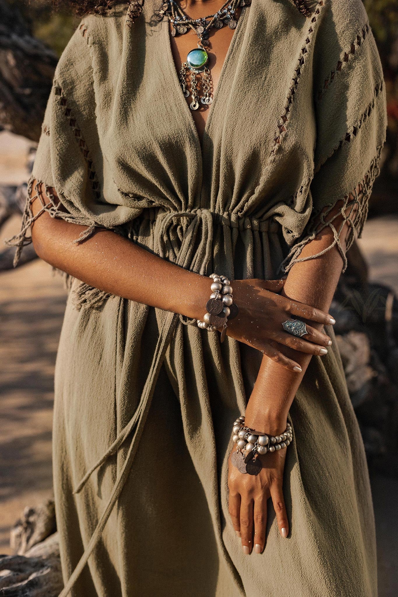 Sage Green Boho Dress • Plus Size Dress for Women • Kaftan Maxi Dress - Image 8