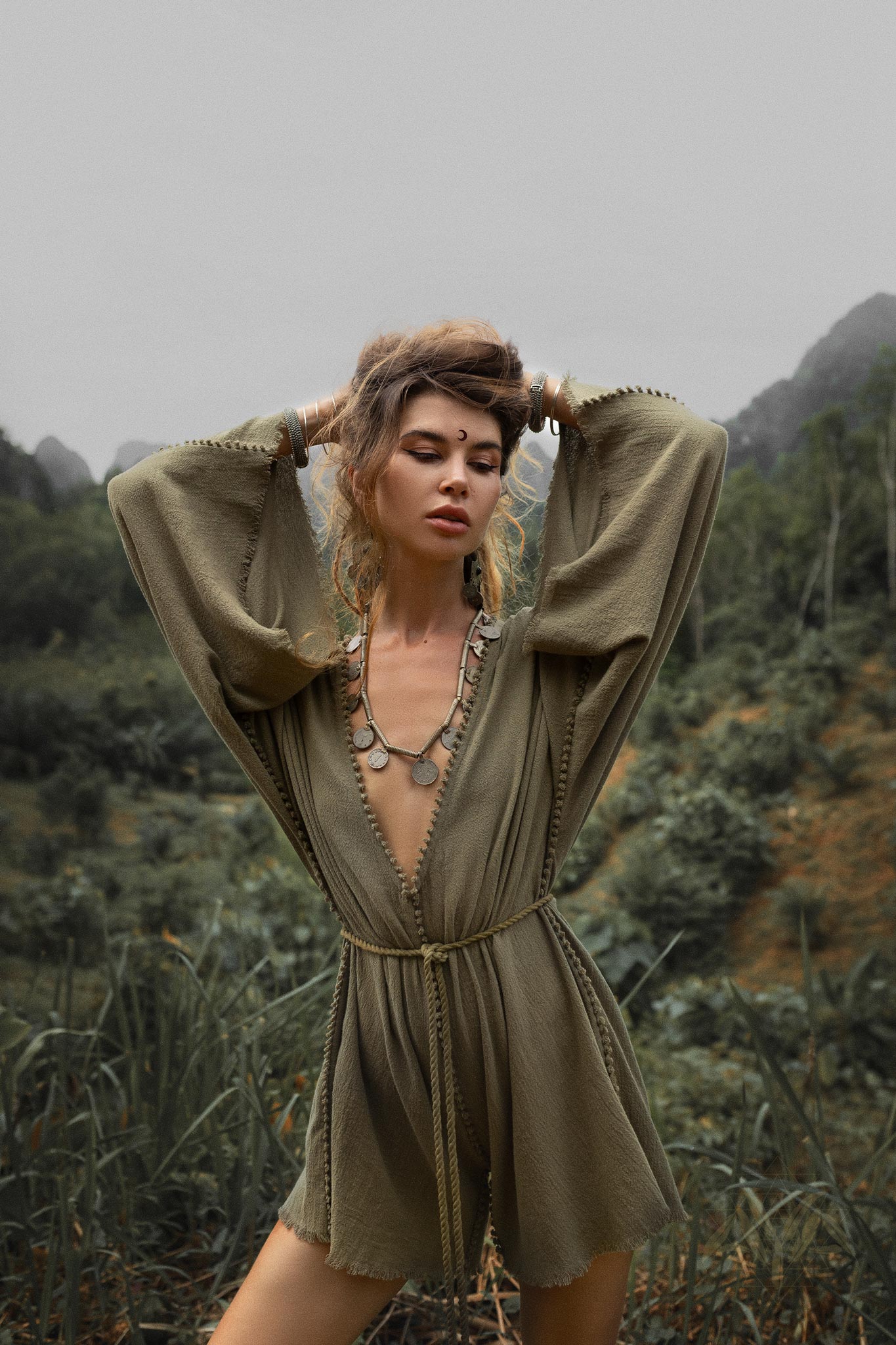 Sage Green Hand Knotted Jumpsuit • Mini Organic Jumpsuit • Romper Dress - Image 5