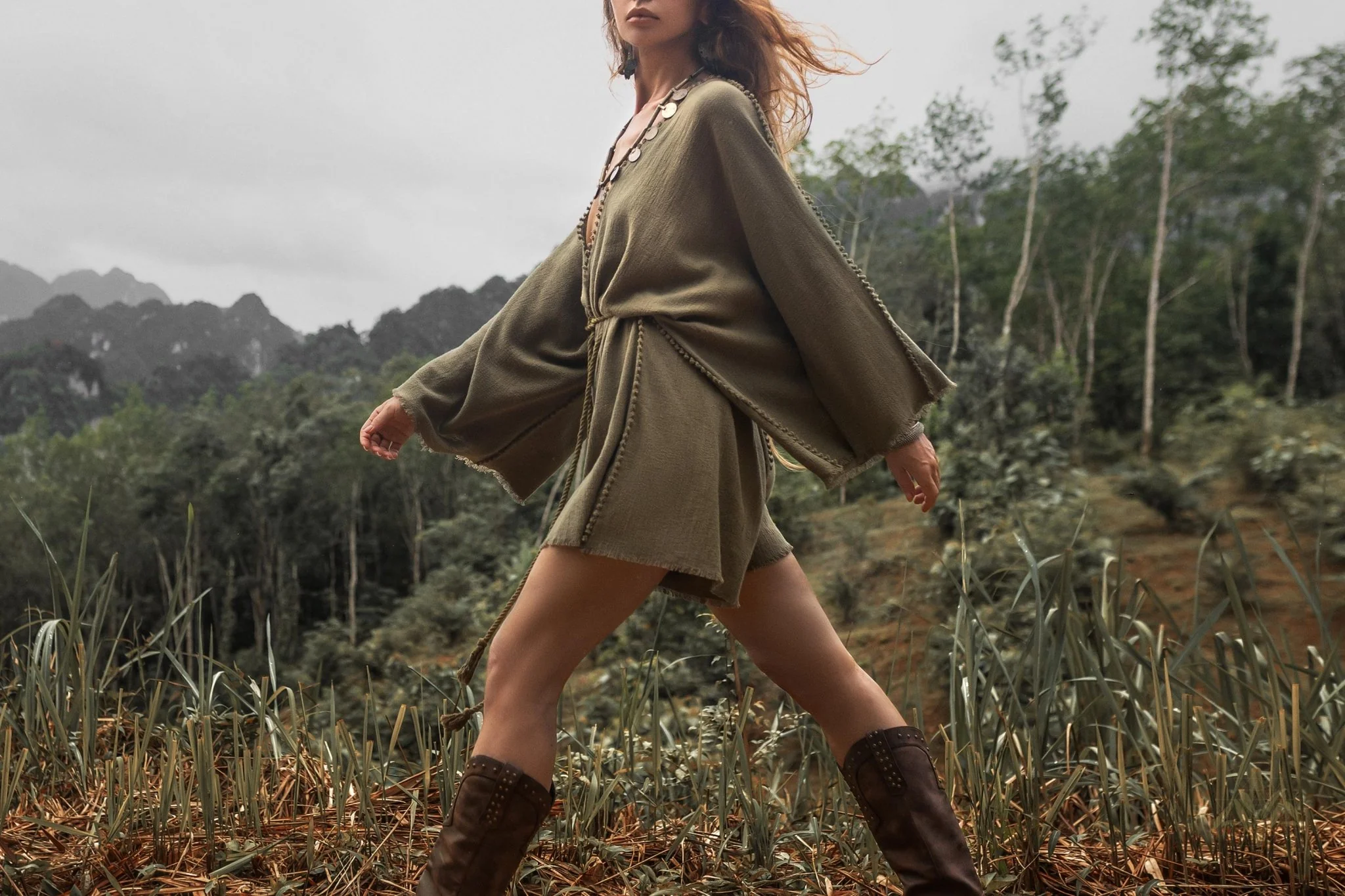 Sage Green Hand Knotted Jumpsuit • Mini Organic Jumpsuit • Romper Dress - Image 6