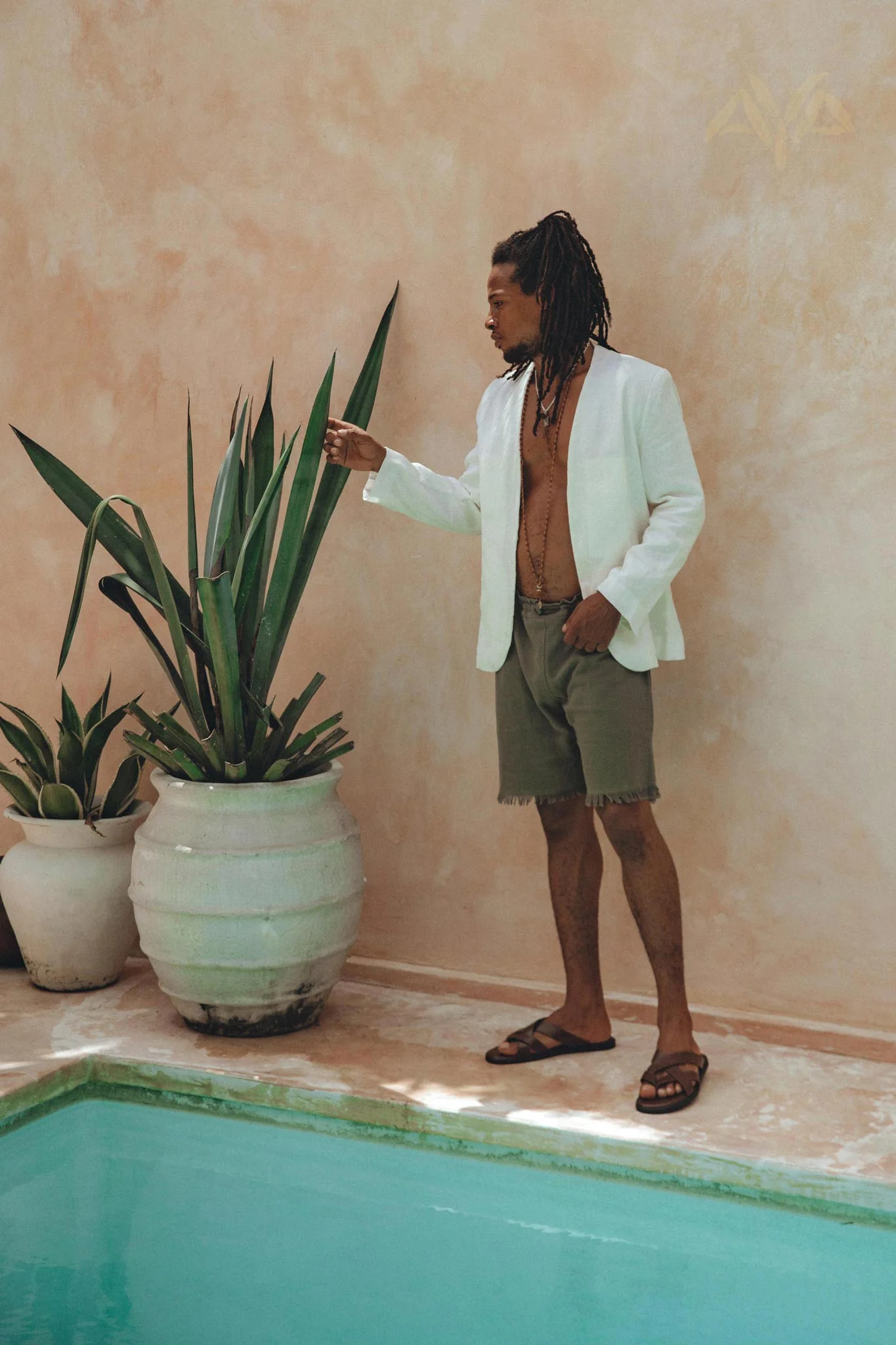 Sage Green Handwoven Cotton Shorts for Men - Image 2