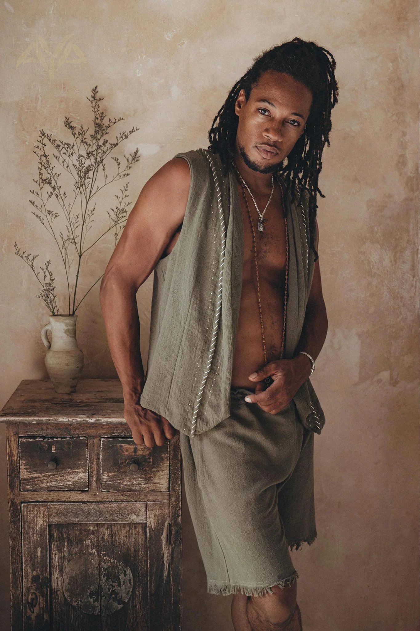 Sage Green Handwoven Cotton Shorts for Men - Image 3