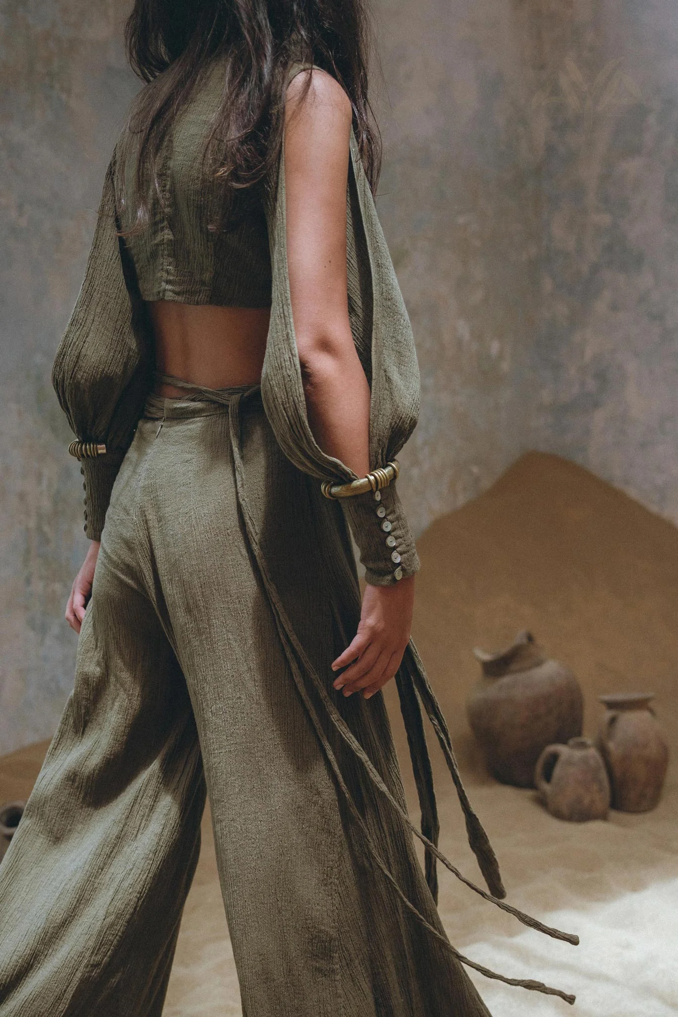Sage Ambrosia Set Top and Pants • Adjustable Crop Top & Trousers • Boho Casual Set for Women - Image 2