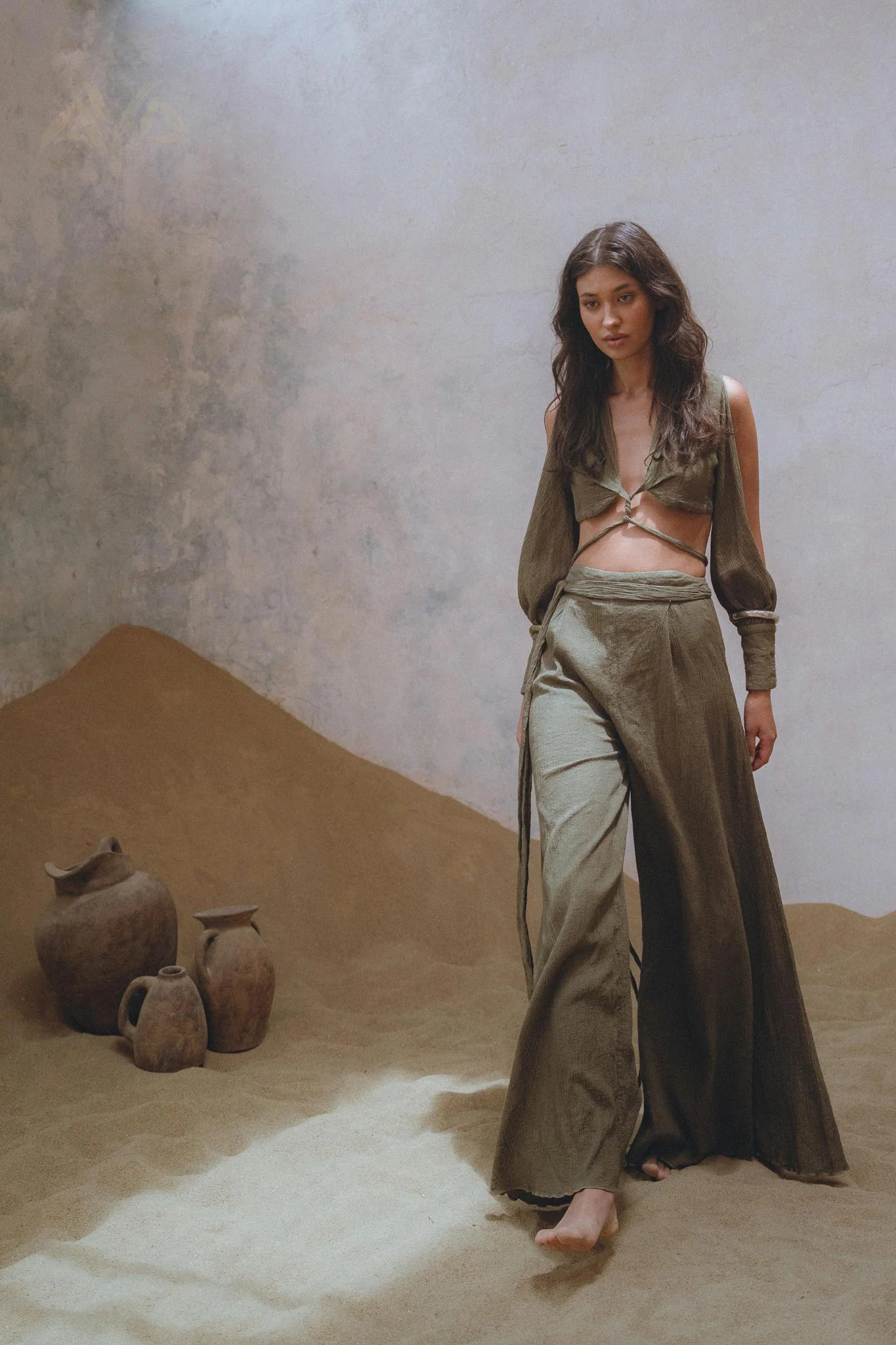 Sage Ambrosia Set Top and Pants • Adjustable Crop Top & Trousers • Boho Casual Set for Women - Image 3