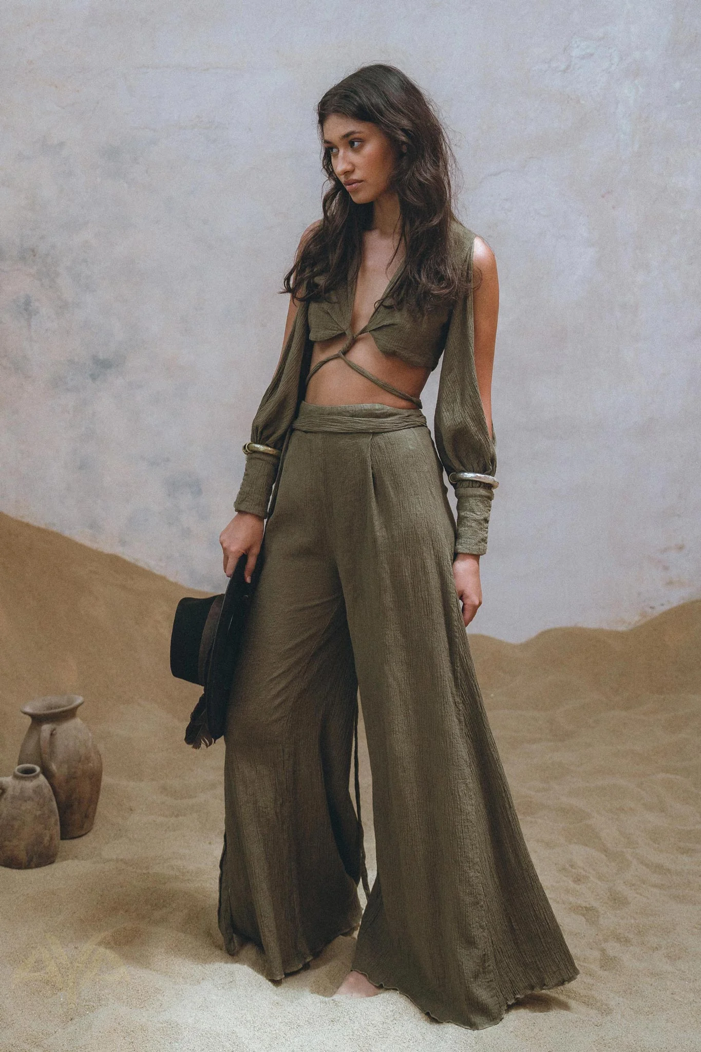 Sage Ambrosia Set Top and Pants • Adjustable Crop Top & Trousers • Boho Casual Set for Women - Image 5