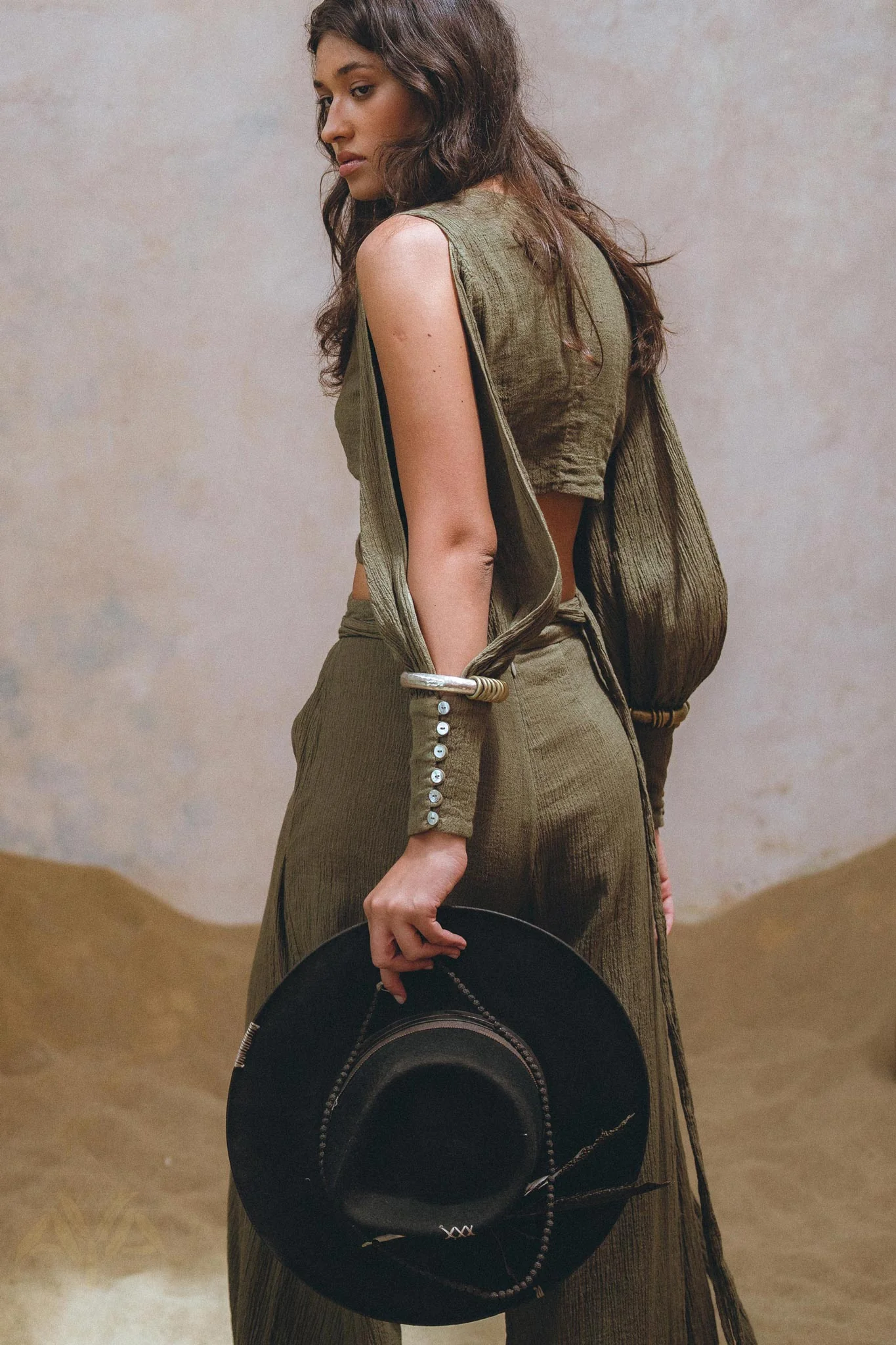 Sage Ambrosia Set Top and Pants • Adjustable Crop Top & Trousers • Boho Casual Set for Women - Image 6