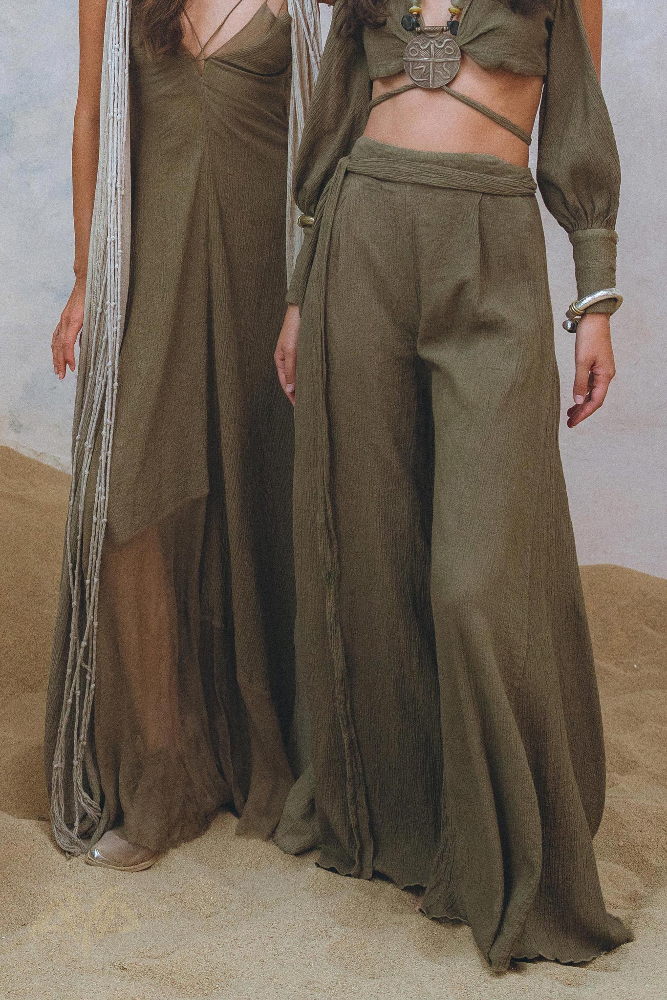 Sage Ambrosia Set Top and Pants • Adjustable Crop Top & Trousers • Boho Casual Set for Women - Image 9