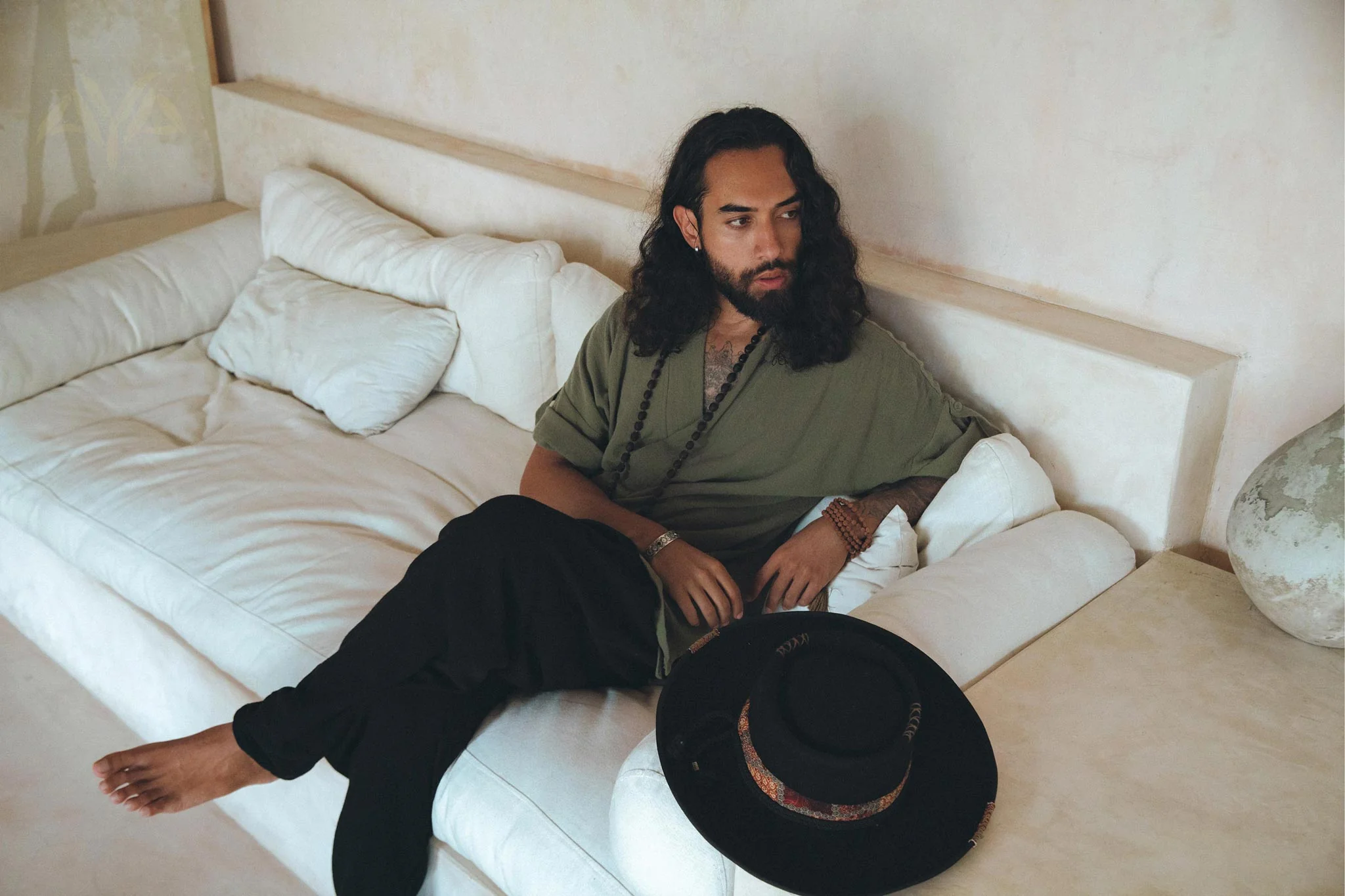Sage Green Tribal Kimono Robe for Men - Image 3