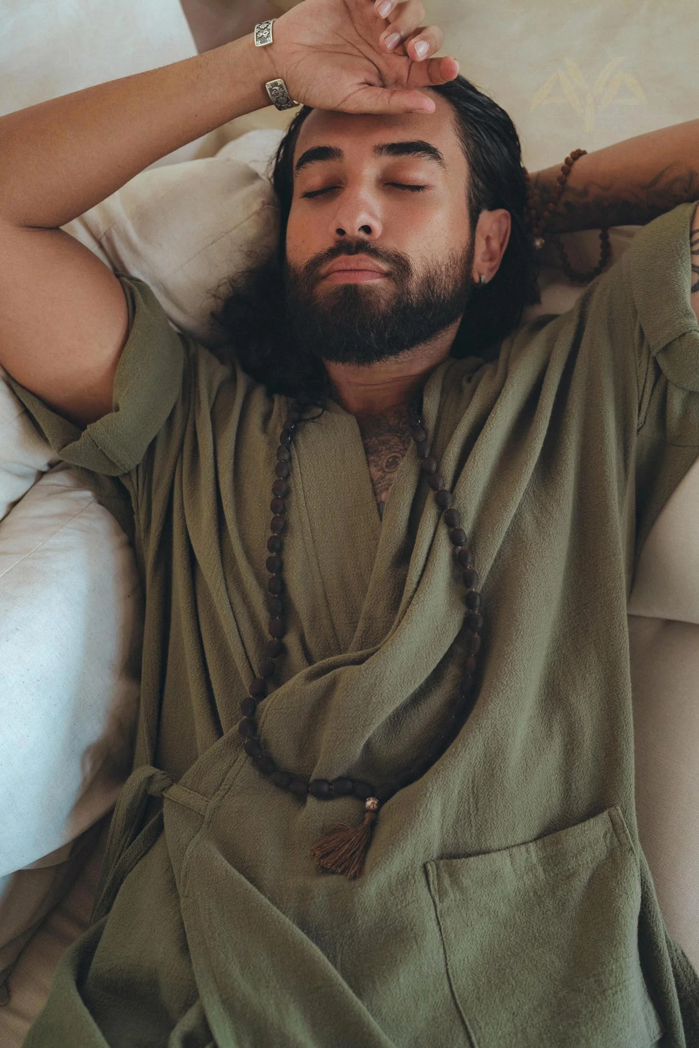 Sage Green Tribal Kimono Robe for Men - Image 8