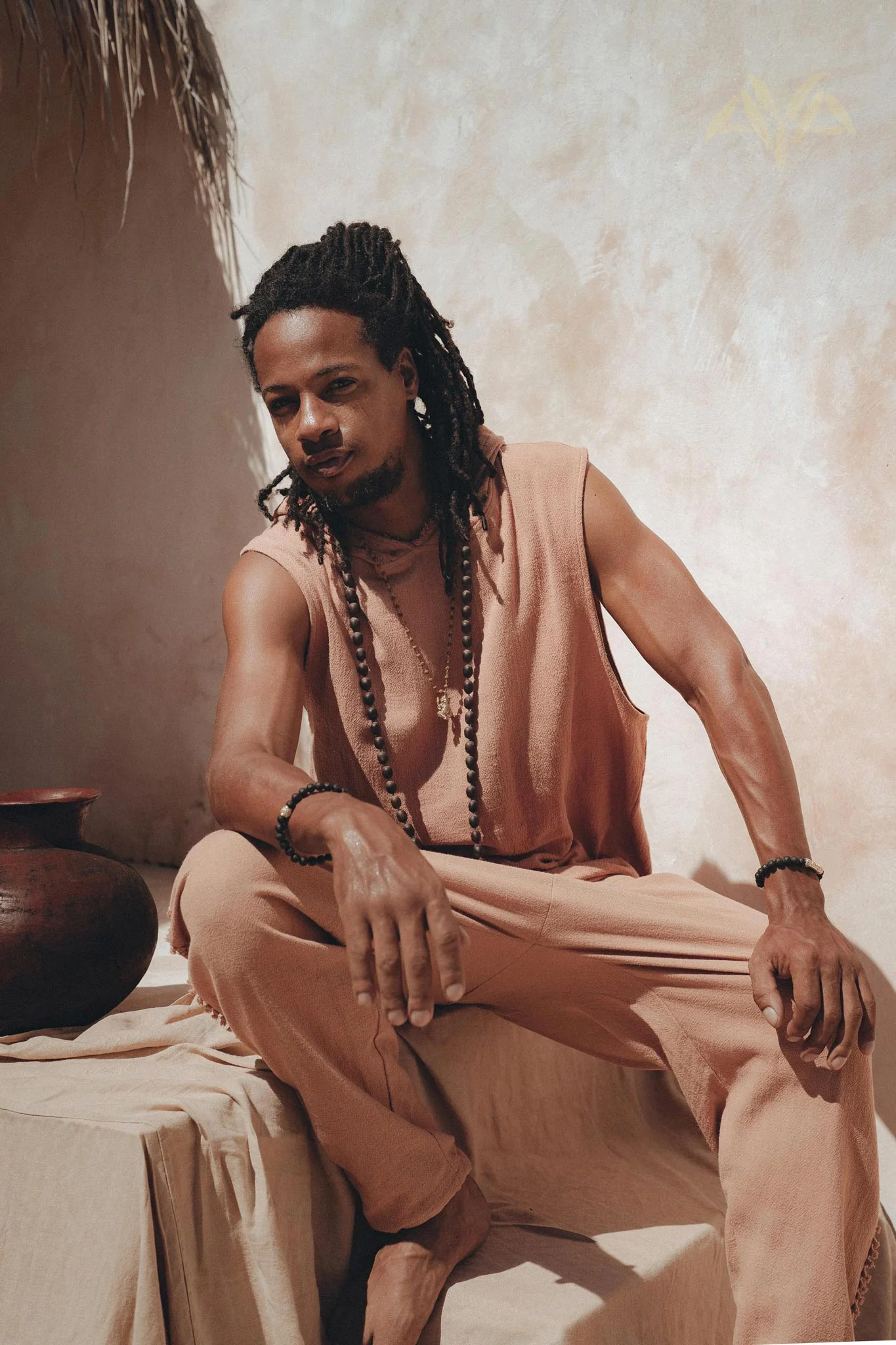 Sandalwood Colour Handwoven Cotton Sleeveless Hoody for Men - Image 6