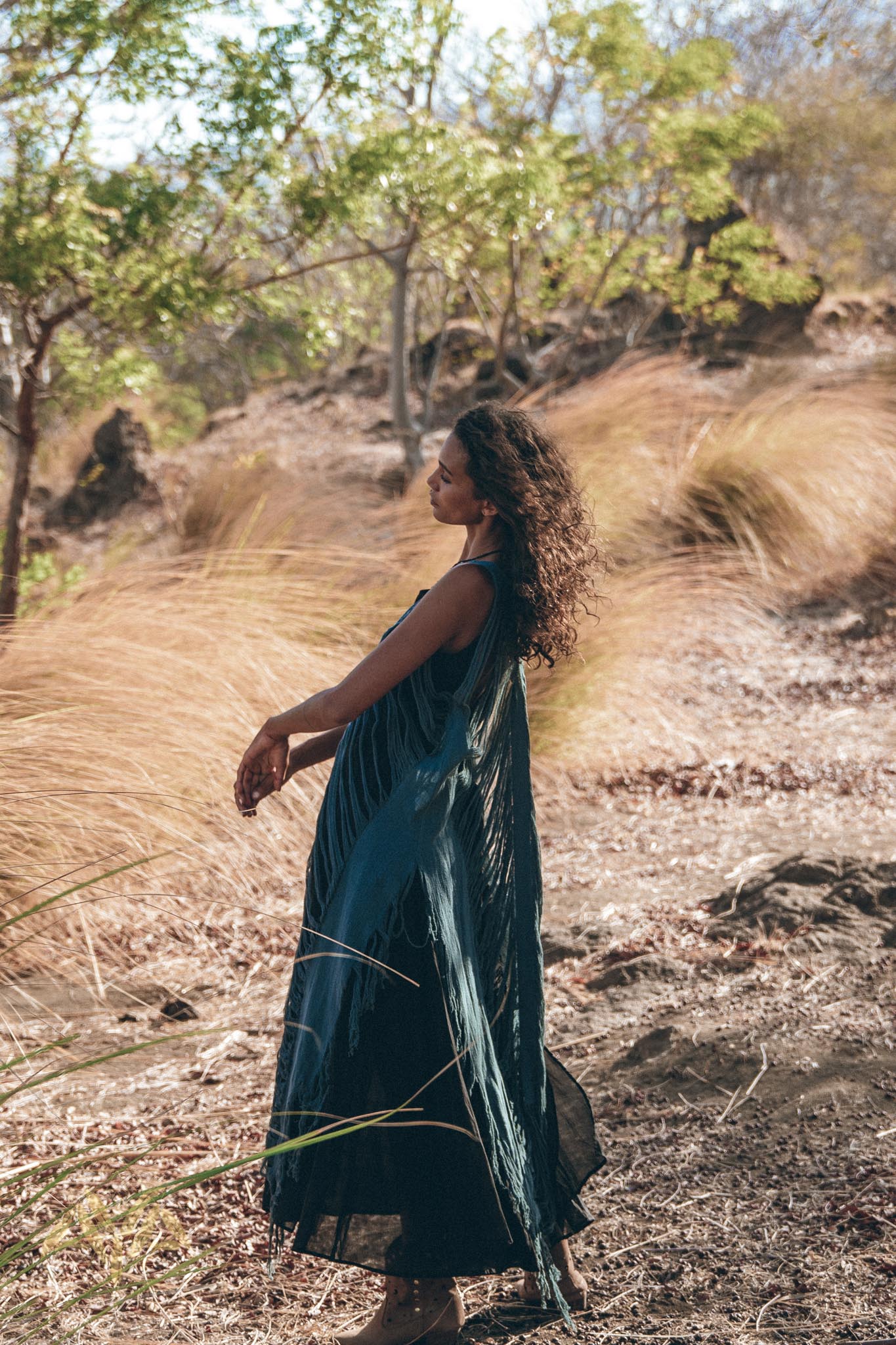 Airy Dress • Navy Blue Long Maxi Dress • Tribal Raw Cotton Cover-up - Image 6