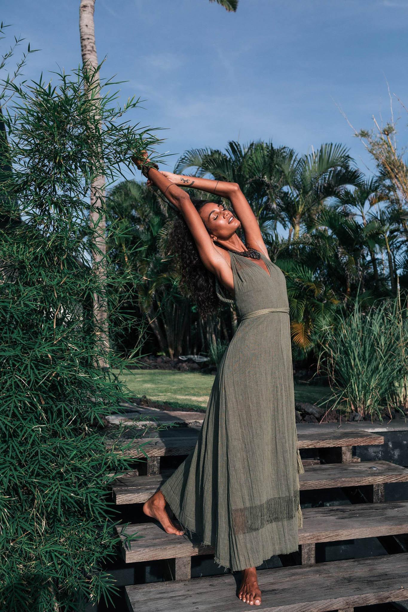 Sage Colour Organic Boho Bridesmaid Dress Hand Loomed - Image 7