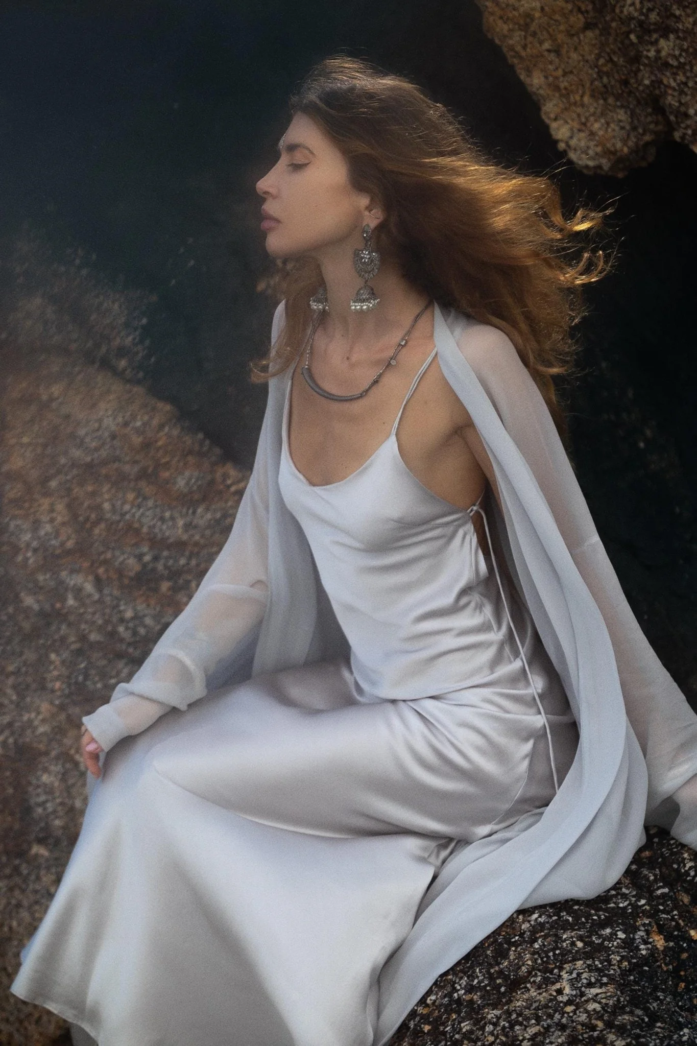 Silk Chiffon Kimono in Mist Blue  | Sheer Bridal Cover Up | Sheer Silk Bridal Cover Up |Boho Wedding Robe | Lightweight Resort Wear |Handmade Silk Duster - Image 8