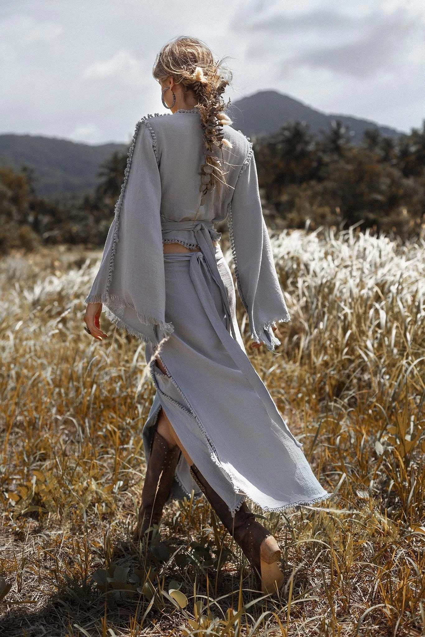 Sky Blue Boho Top • Bohemian Wrap • Organic Top Women • Wide Sleeve Wrap Top - Image 6