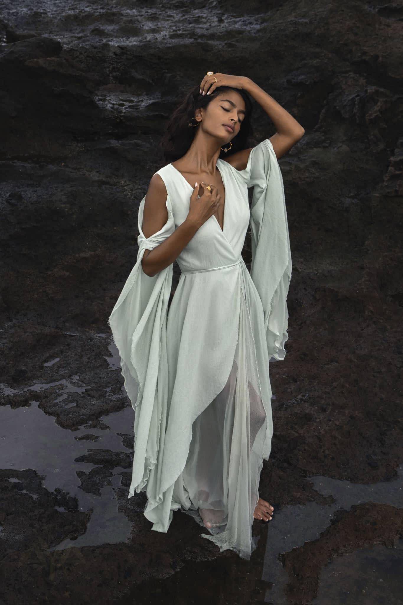 Aquamarine Sundari Goddess Silk Gown • Bridesmaid Wedding Dress • Bohemian Silk Maxi Dress - Image 12
