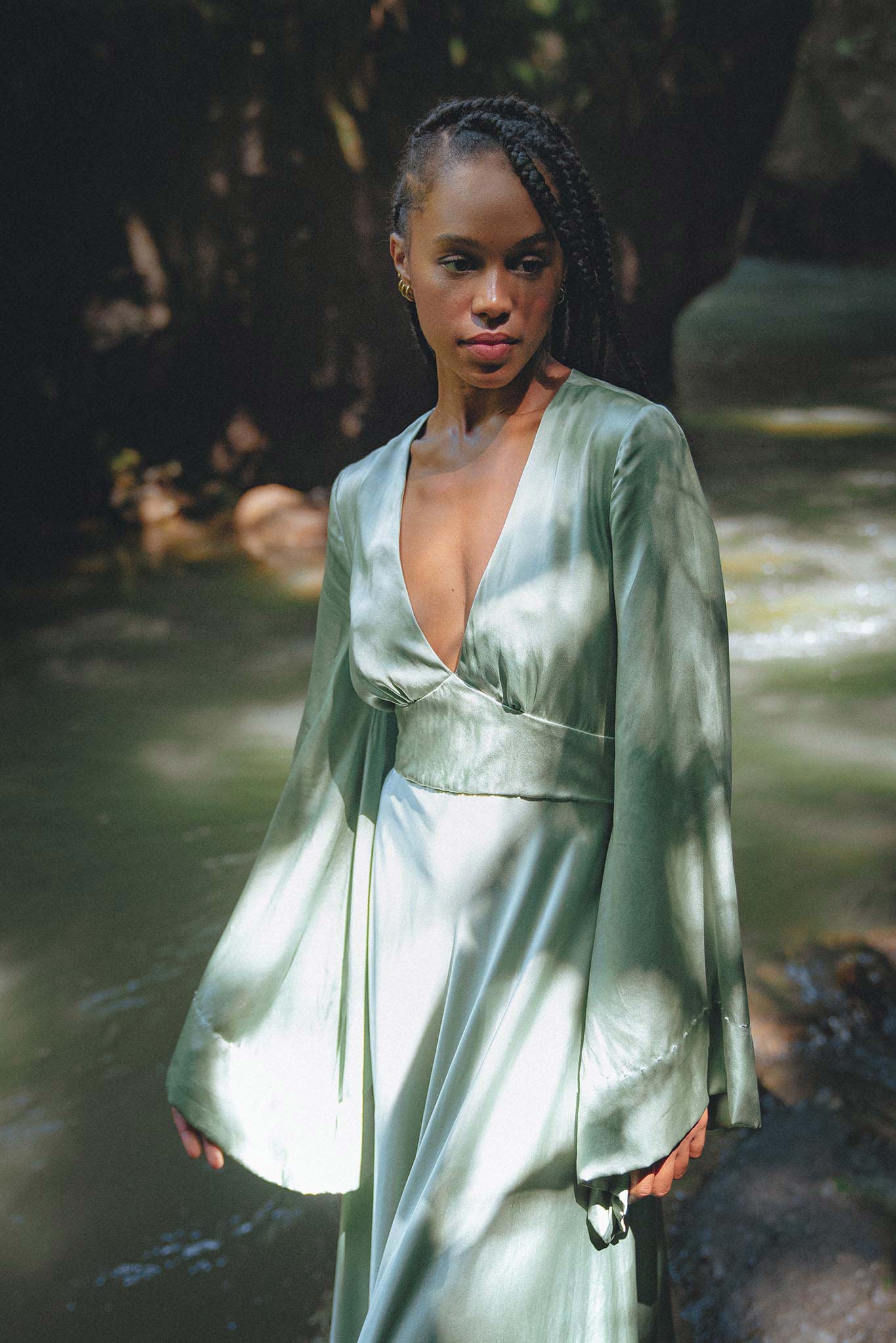 Aquamarine Sundari Goddess Silk Gown • Bridesmaid Wedding Dress • Bohemian Silk Maxi Dress - Image 5
