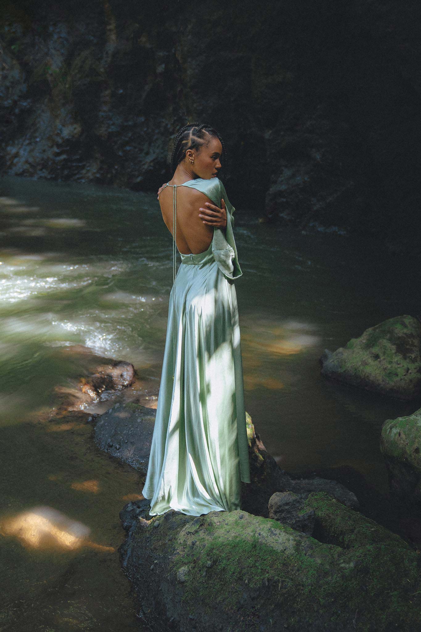 Aquamarine Sundari Goddess Silk Gown • Bridesmaid Wedding Dress • Bohemian Silk Maxi Dress - Image 8