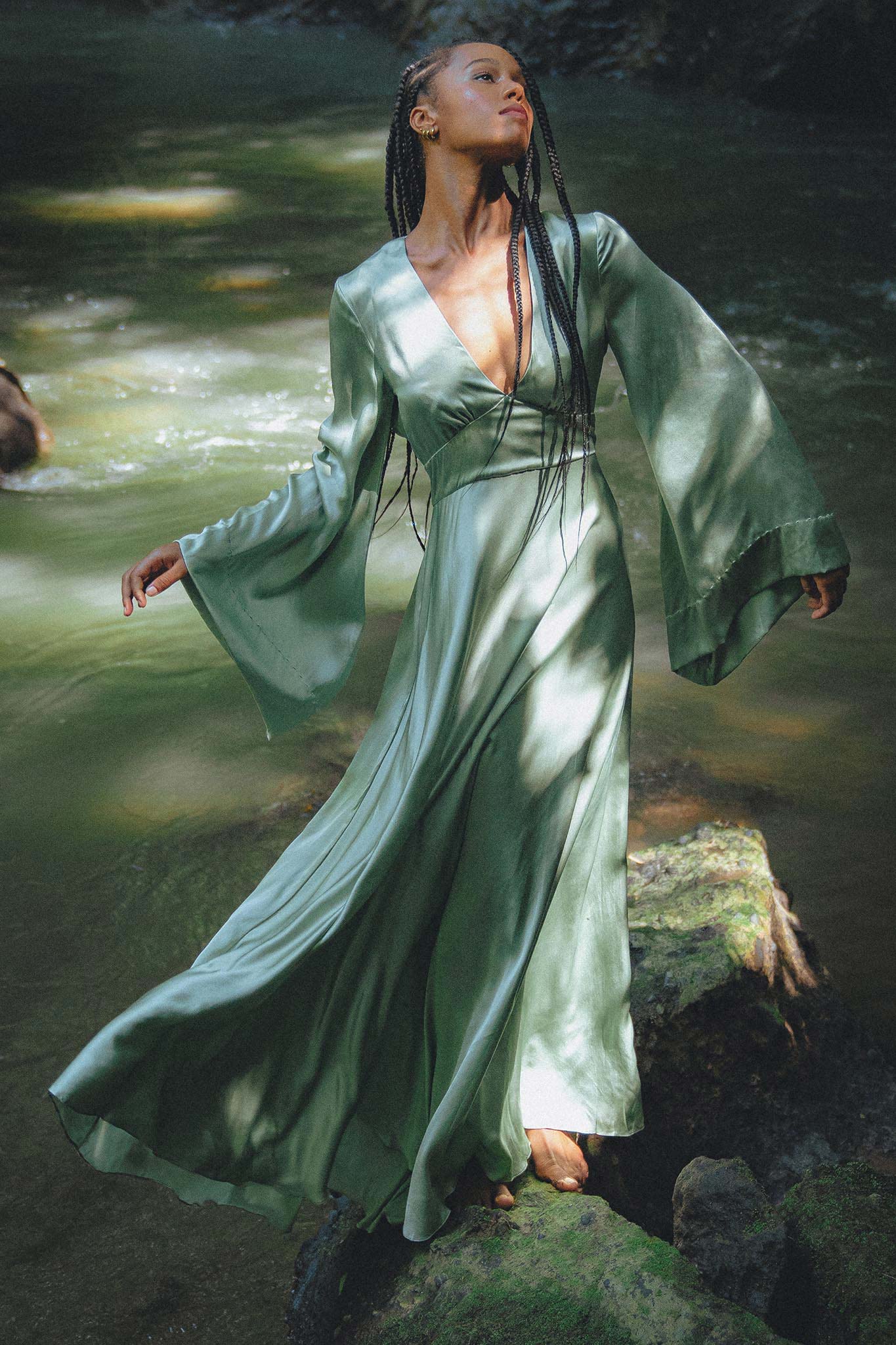 Aquamarine Sundari Goddess Silk Gown • Bridesmaid Wedding Dress • Bohemian Silk Maxi Dress - Image 9