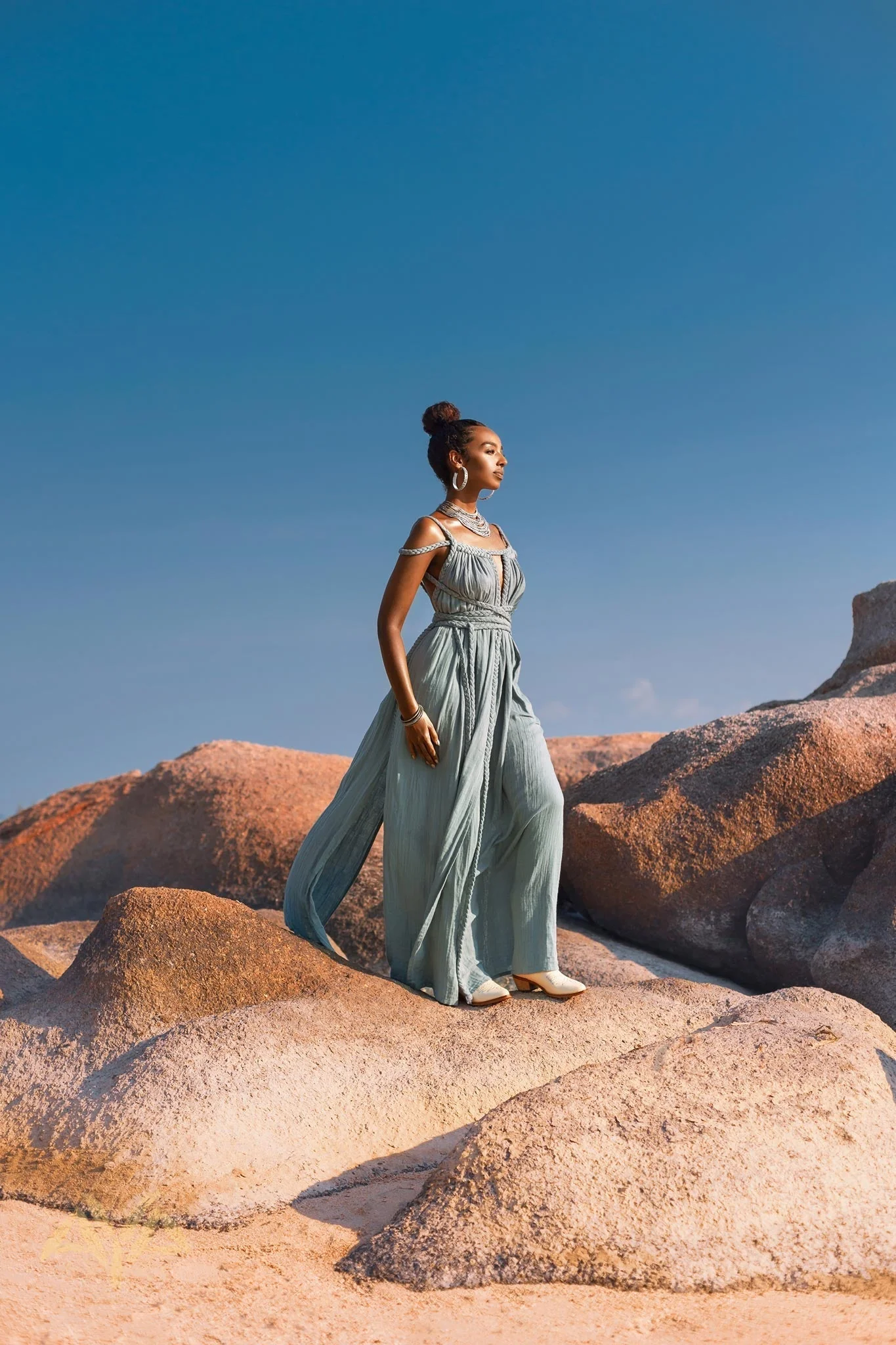 Sky Blue Greek Goddess Prom Boho Dress - Image 10
