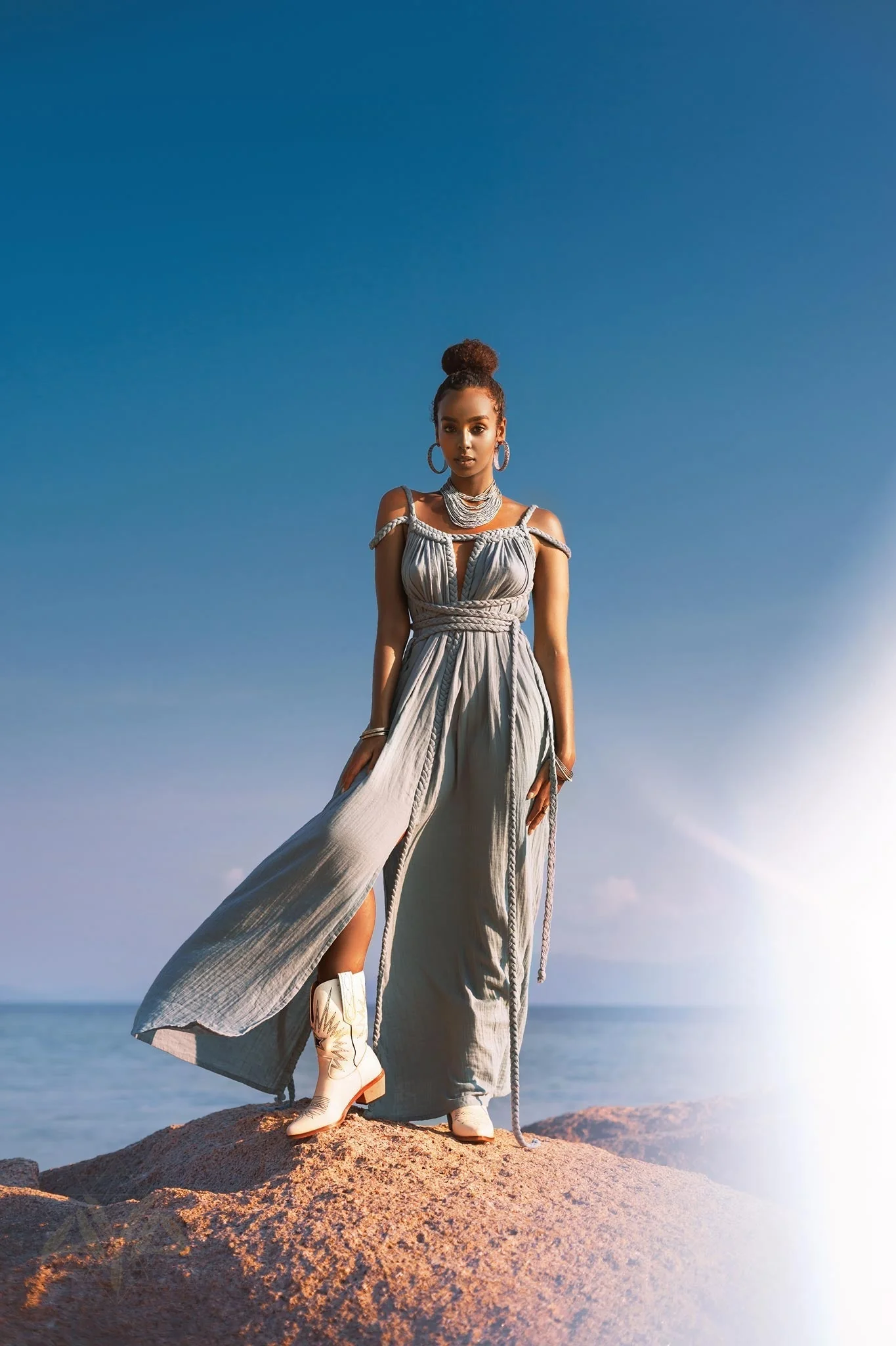 Sky Blue Greek Goddess Prom Boho Dress - Image 2