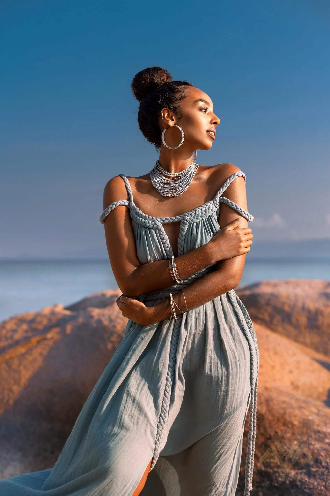 Sky Blue Greek Goddess Prom Boho Dress - Image 3