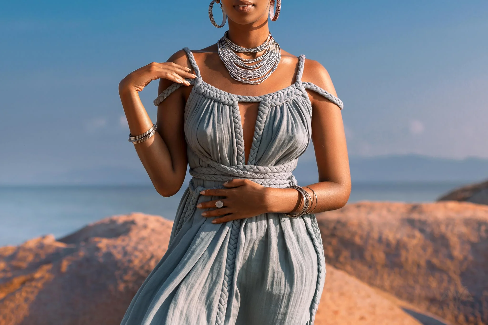 Sky Blue Greek Goddess Prom Boho Dress - Image 4