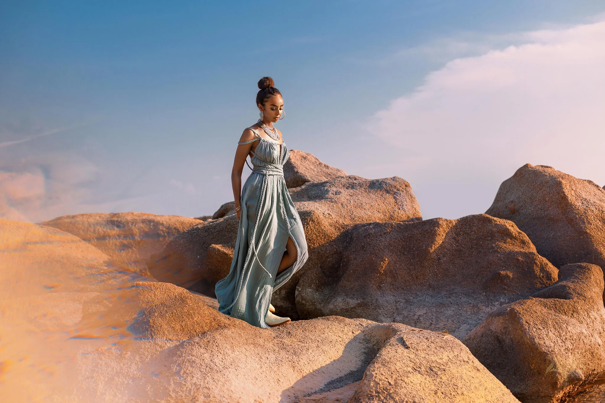 Sky Blue Greek Goddess Prom Boho Dress - Image 5