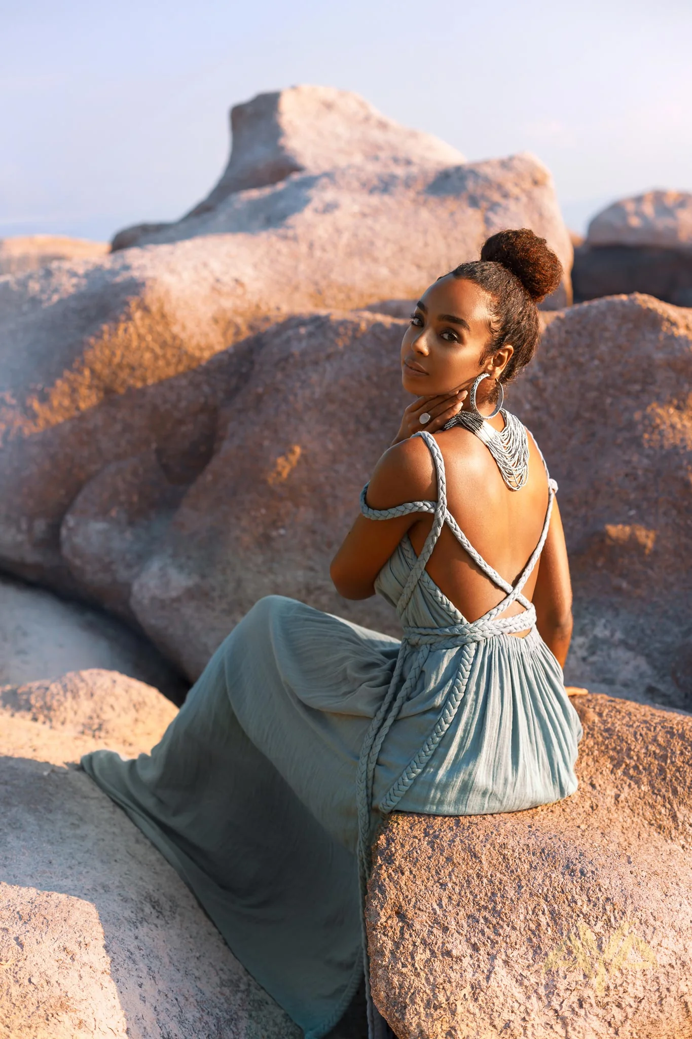 Sky Blue Greek Goddess Prom Boho Dress - Image 6