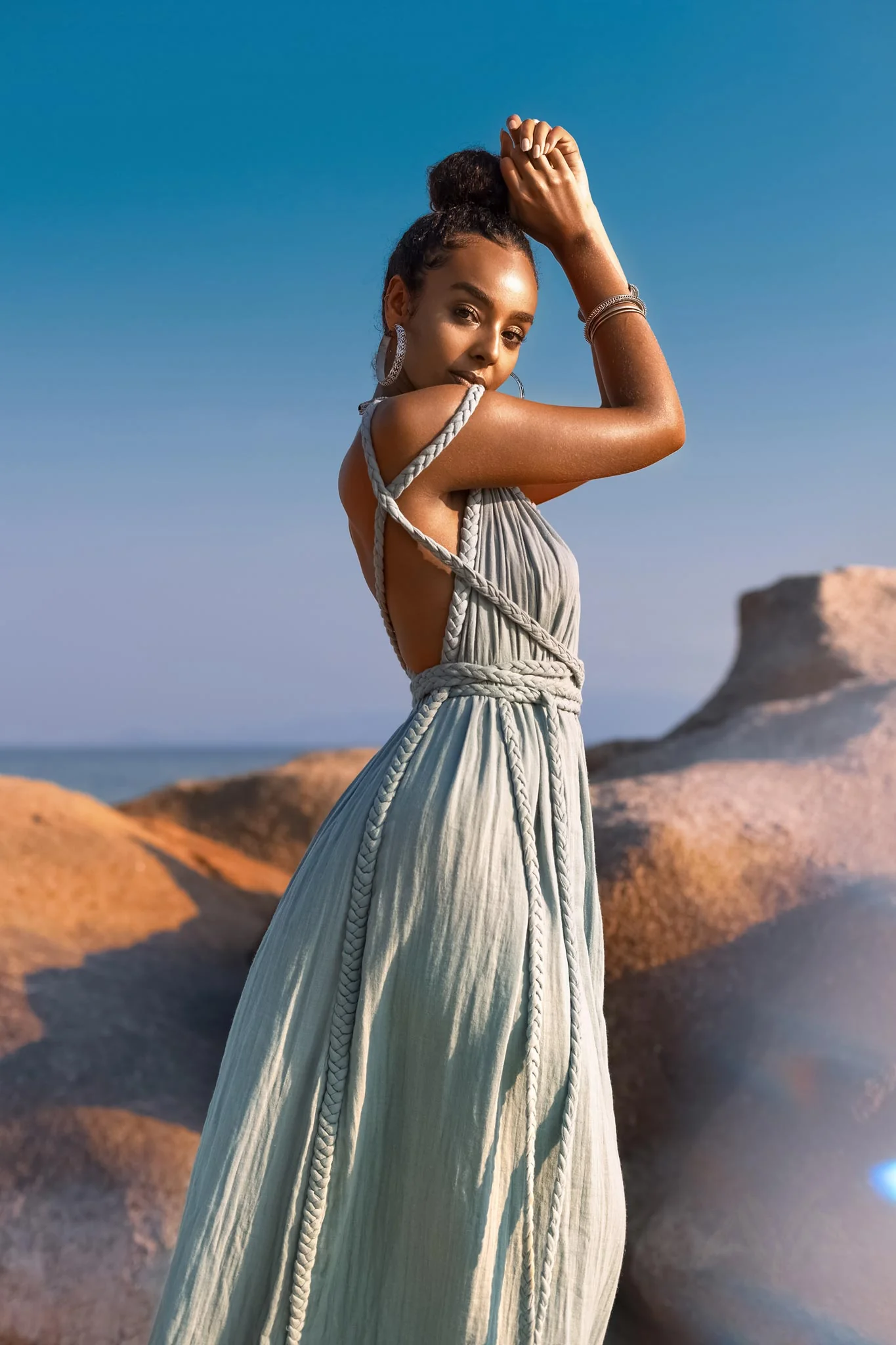 Sky Blue Greek Goddess Prom Boho Dress - Image 7