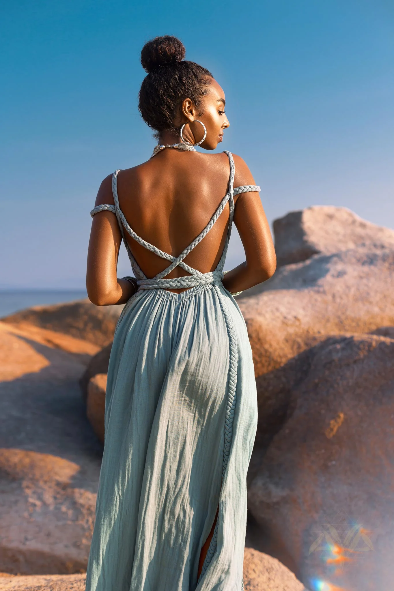 Sky Blue Greek Goddess Prom Boho Dress - Image 8