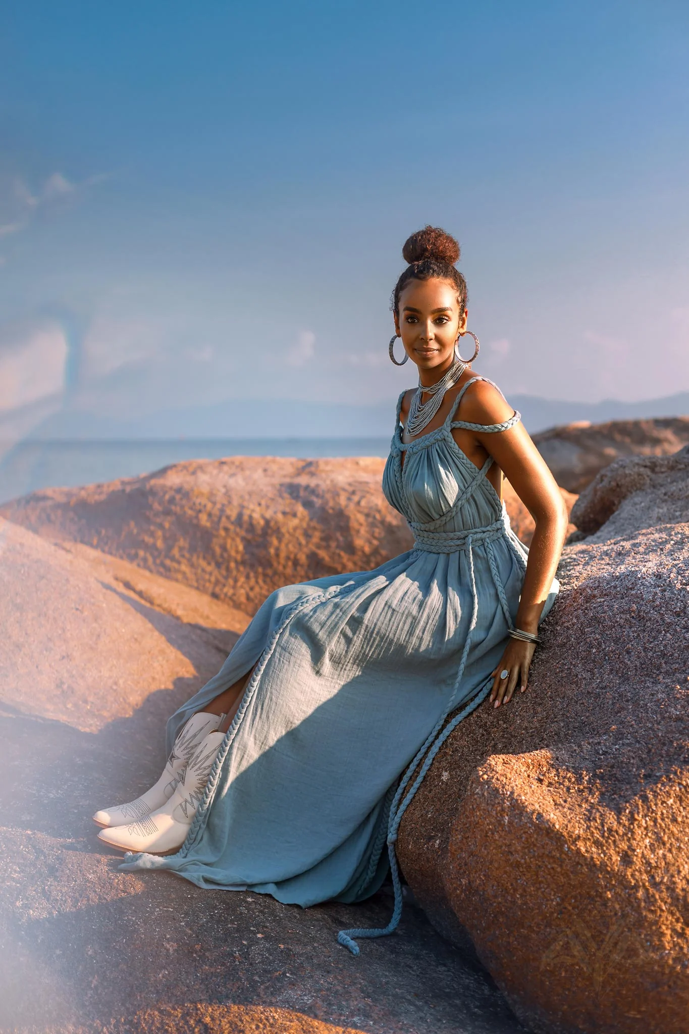 Sky Blue Greek Goddess Prom Boho Dress - Image 9