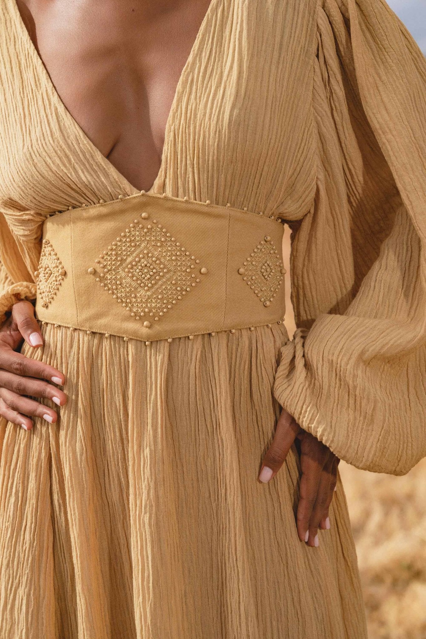 Tatva Dress Saffron Gold Colour – Organic Goddess Dresses - Image 2