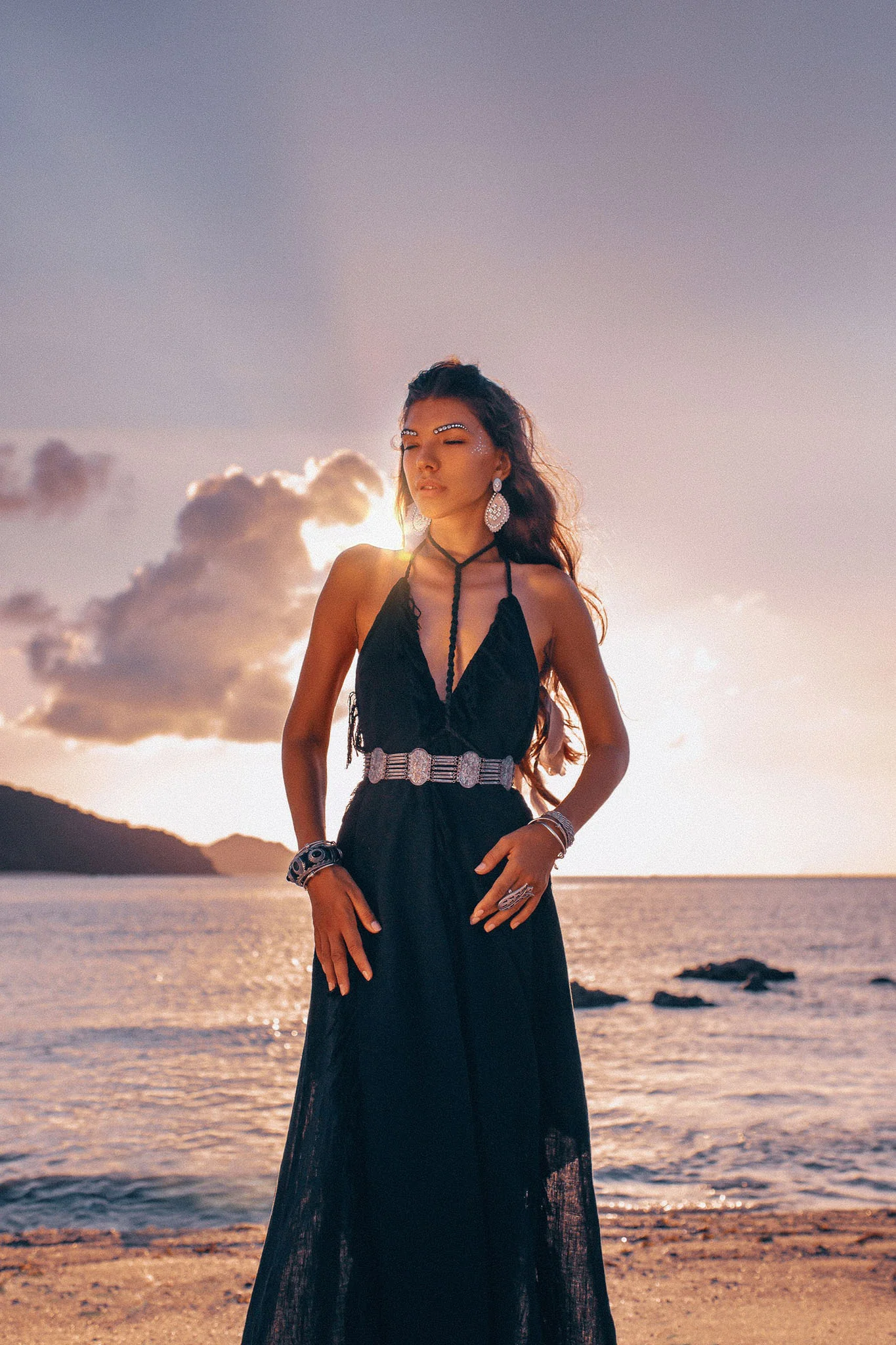 Timeless Black Raw Cotton Fringe Goddess Dress - Image 2