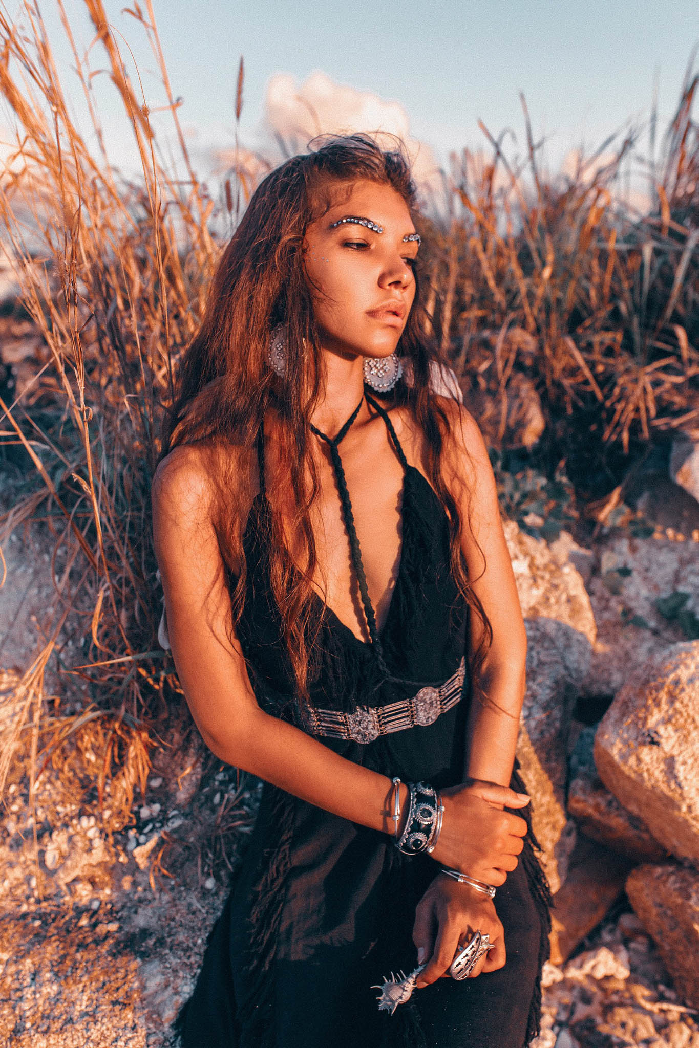 Timeless Black Raw Cotton Fringe Goddess Dress - Image 3