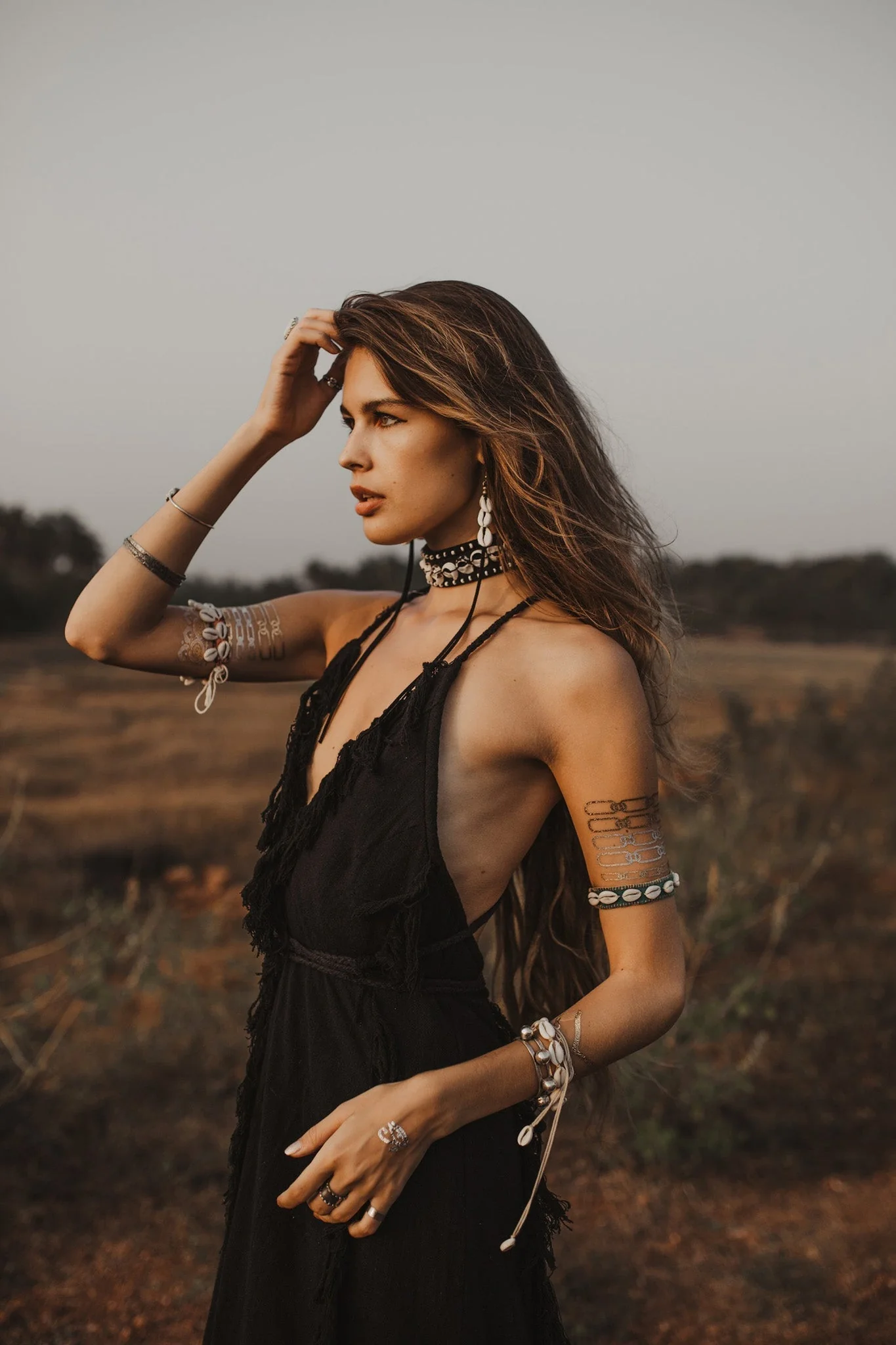 Timeless Black Raw Cotton Fringe Goddess Dress - Image 8