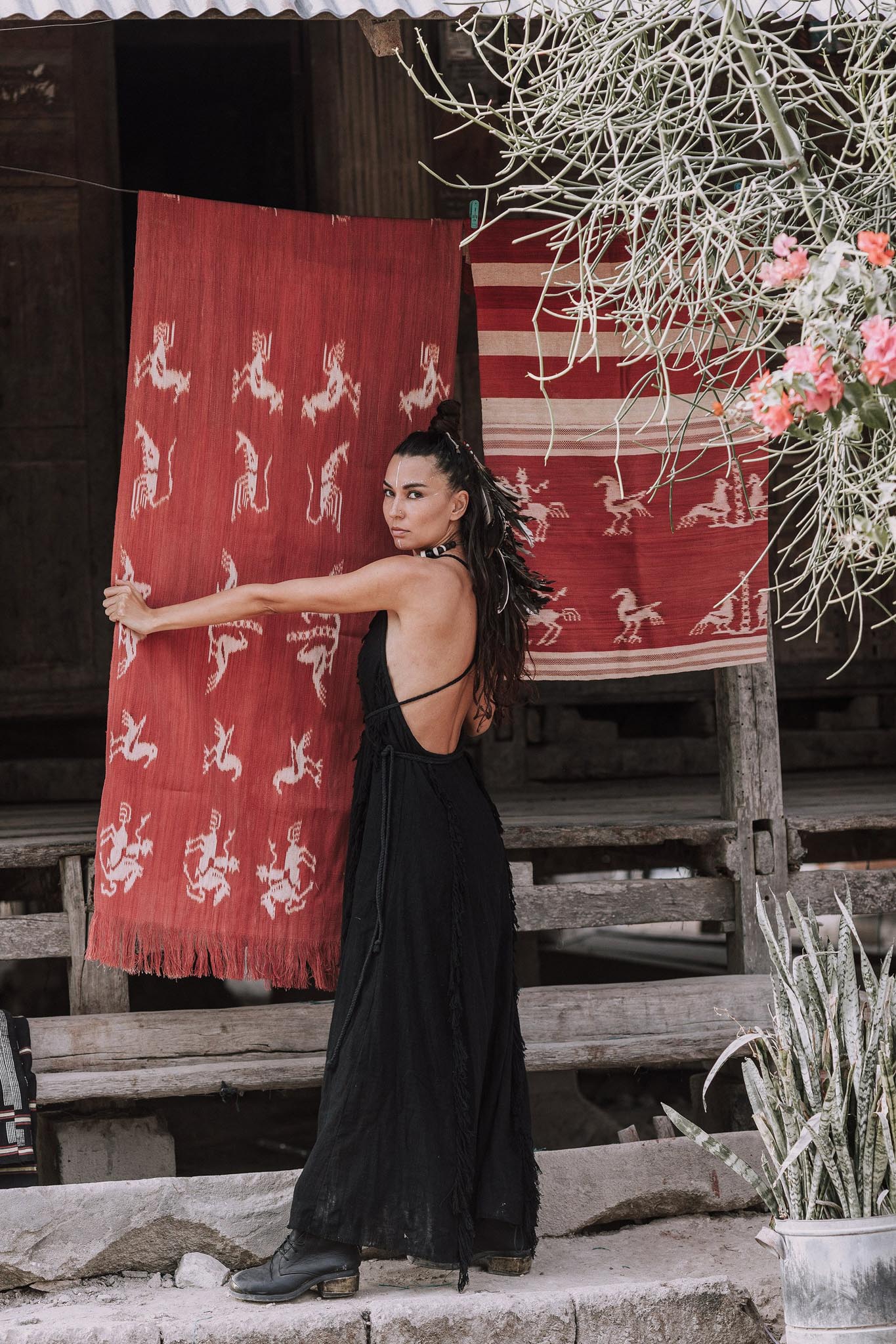 Timeless Black Raw Cotton Fringe Goddess Dress - Image 9