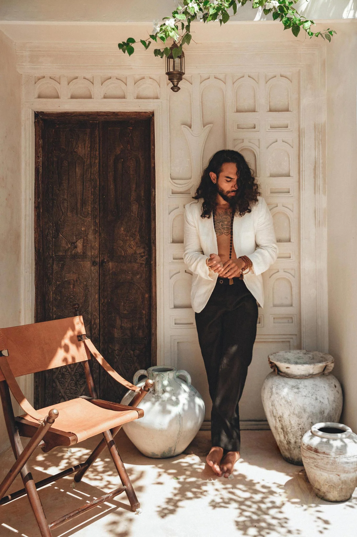 Men's Fine Linen Blazer | Off-White Botanical Dye Boho Suit Jacket