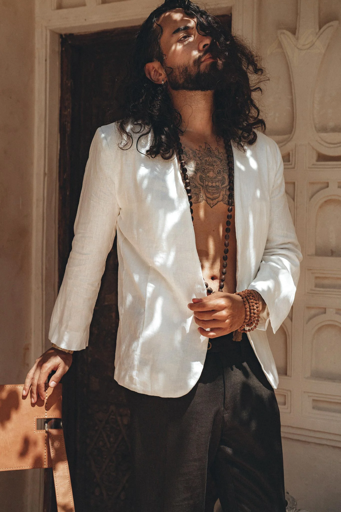 Men's Fine Linen Blazer | Off-White Botanical Dye Boho Suit Jacket - Image 2