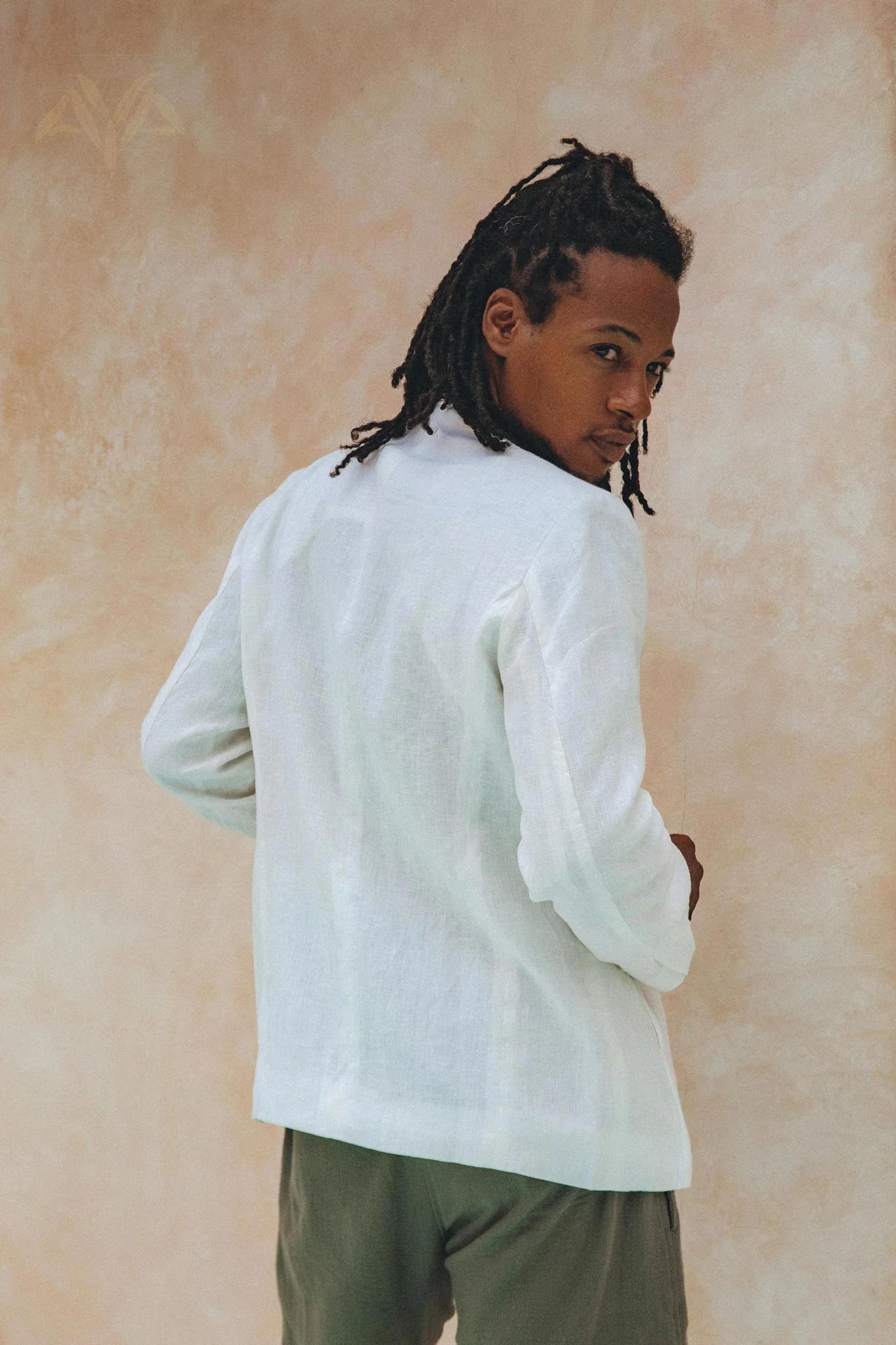 Men's Fine Linen Blazer | Off-White Botanical Dye Boho Suit Jacket - Image 5