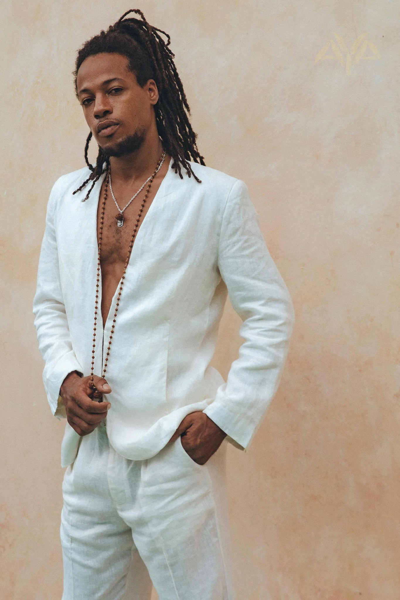 Men's Fine Linen Blazer | Off-White Botanical Dye Boho Suit Jacket - Image 9