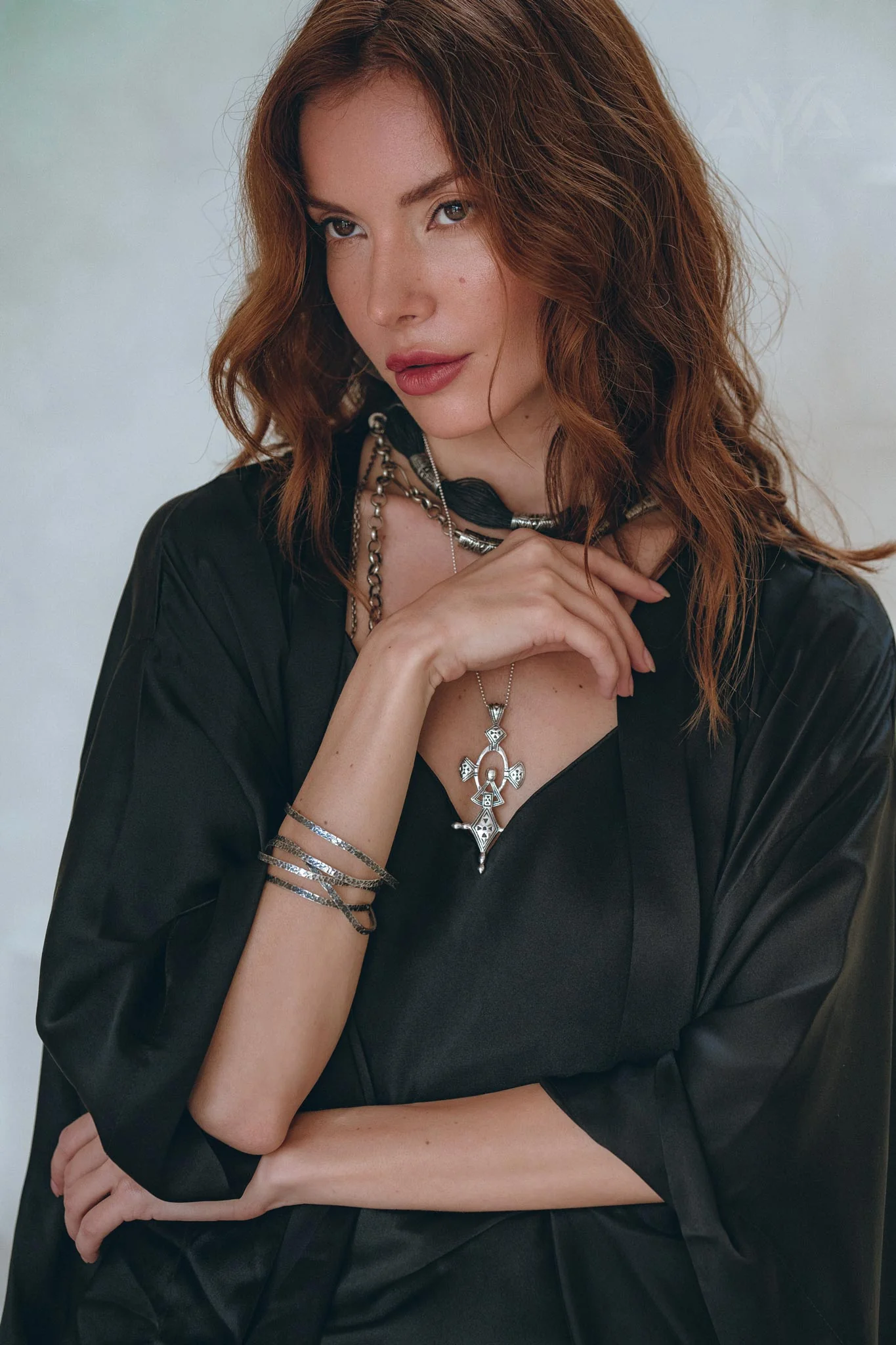 Wide Sleeve Bohemian Kaftan Cardigan • Black Peace Silk Kimono Robe - Image 3