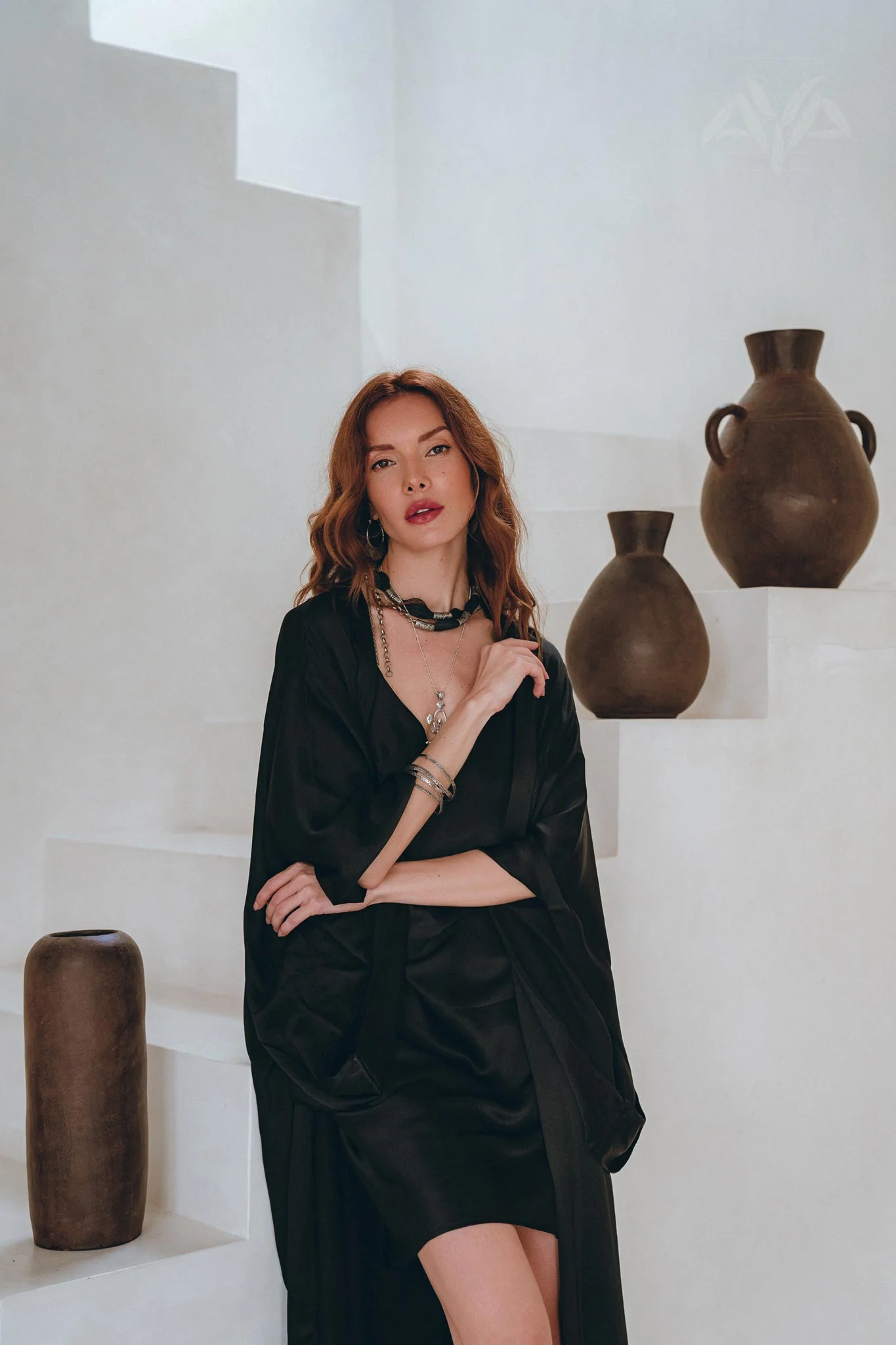 Wide Sleeve Bohemian Kaftan Cardigan • Black Peace Silk Kimono Robe - Image 4