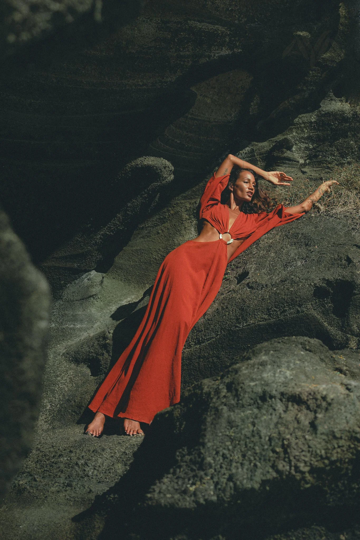 Red Rose Greek Goddess Dress • Boho Bridesmaid Dress • Bell Sleeves Dress - Image 10