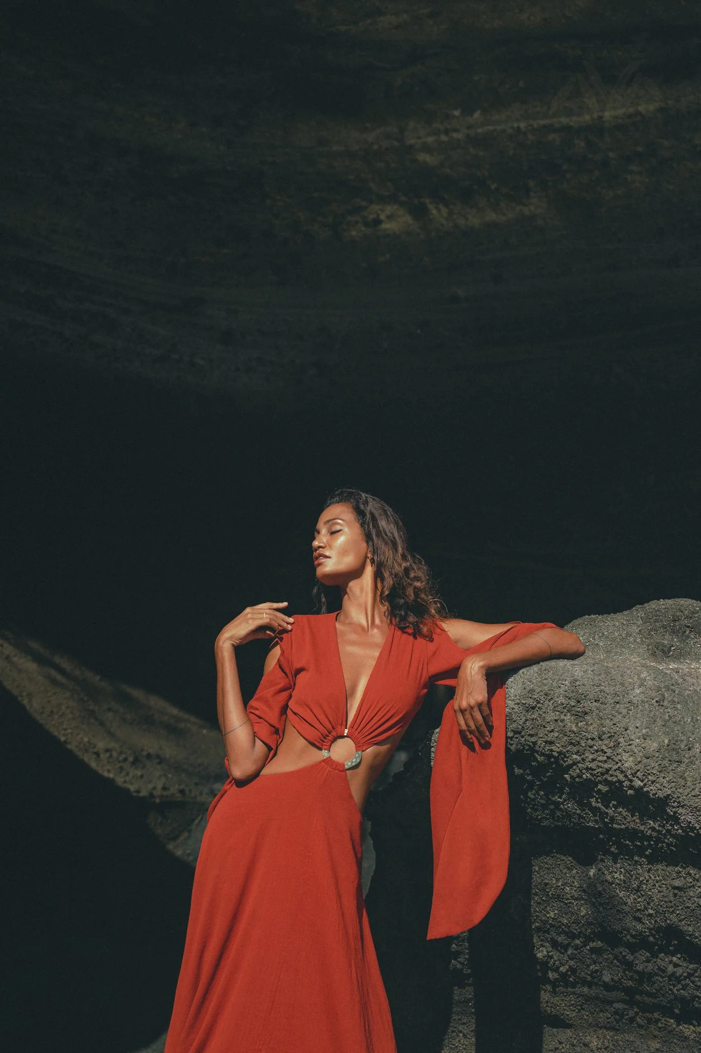 Red Rose Greek Goddess Dress • Boho Bridesmaid Dress • Bell Sleeves Dress - Image 4