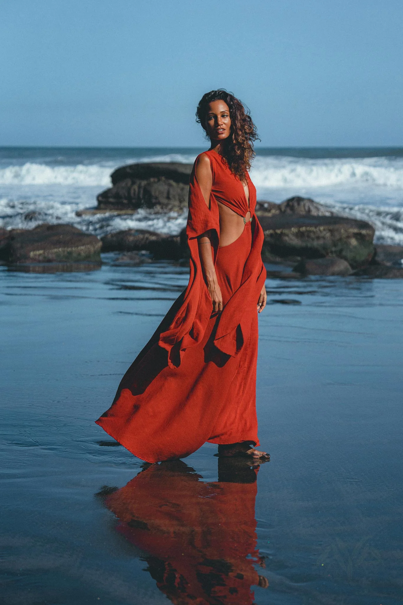 Red Rose Greek Goddess Dress • Boho Bridesmaid Dress • Bell Sleeves Dress - Image 6
